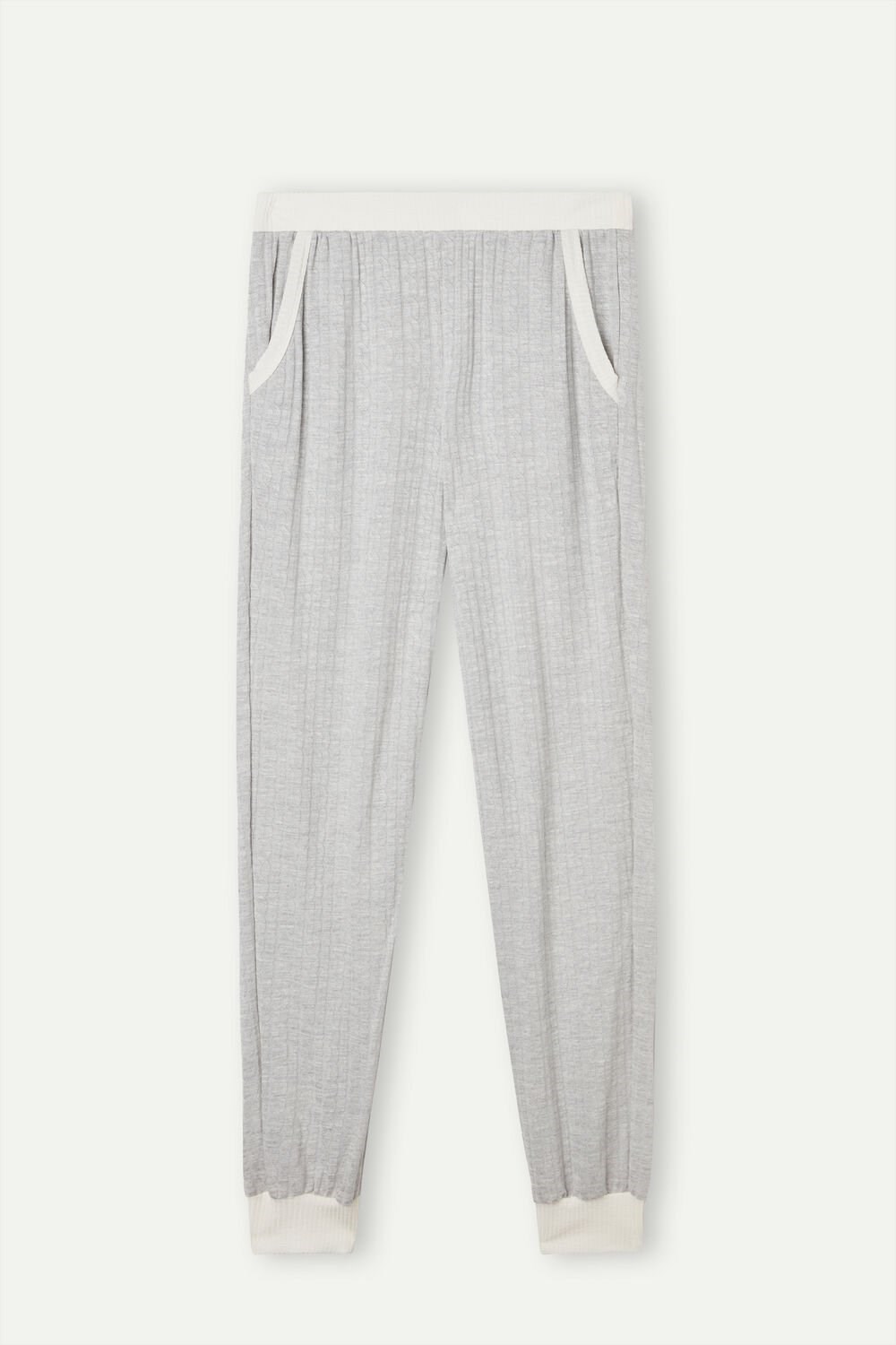 Pale Grey - 154j - Grey Heather / Powder White Intimissimi Timeless Heritage Full Length Cuffed Pants | BPSK-93540