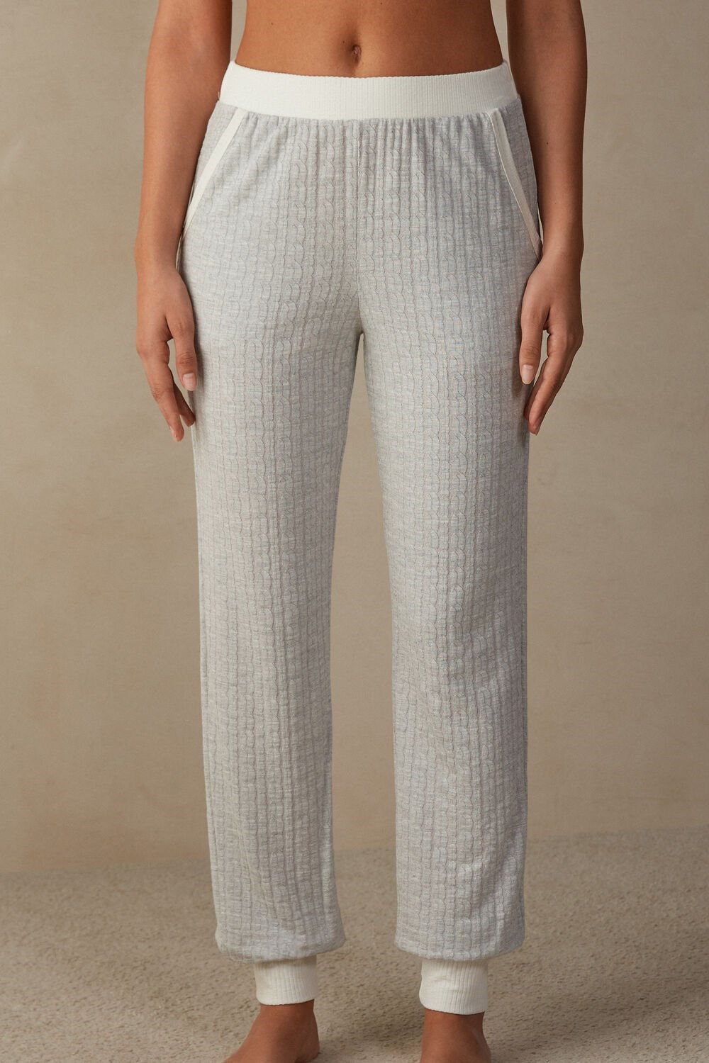 Pale Grey - 154j - Grey Heather / Powder White Intimissimi Timeless Heritage Full Length Cuffed Pants | BPSK-93540