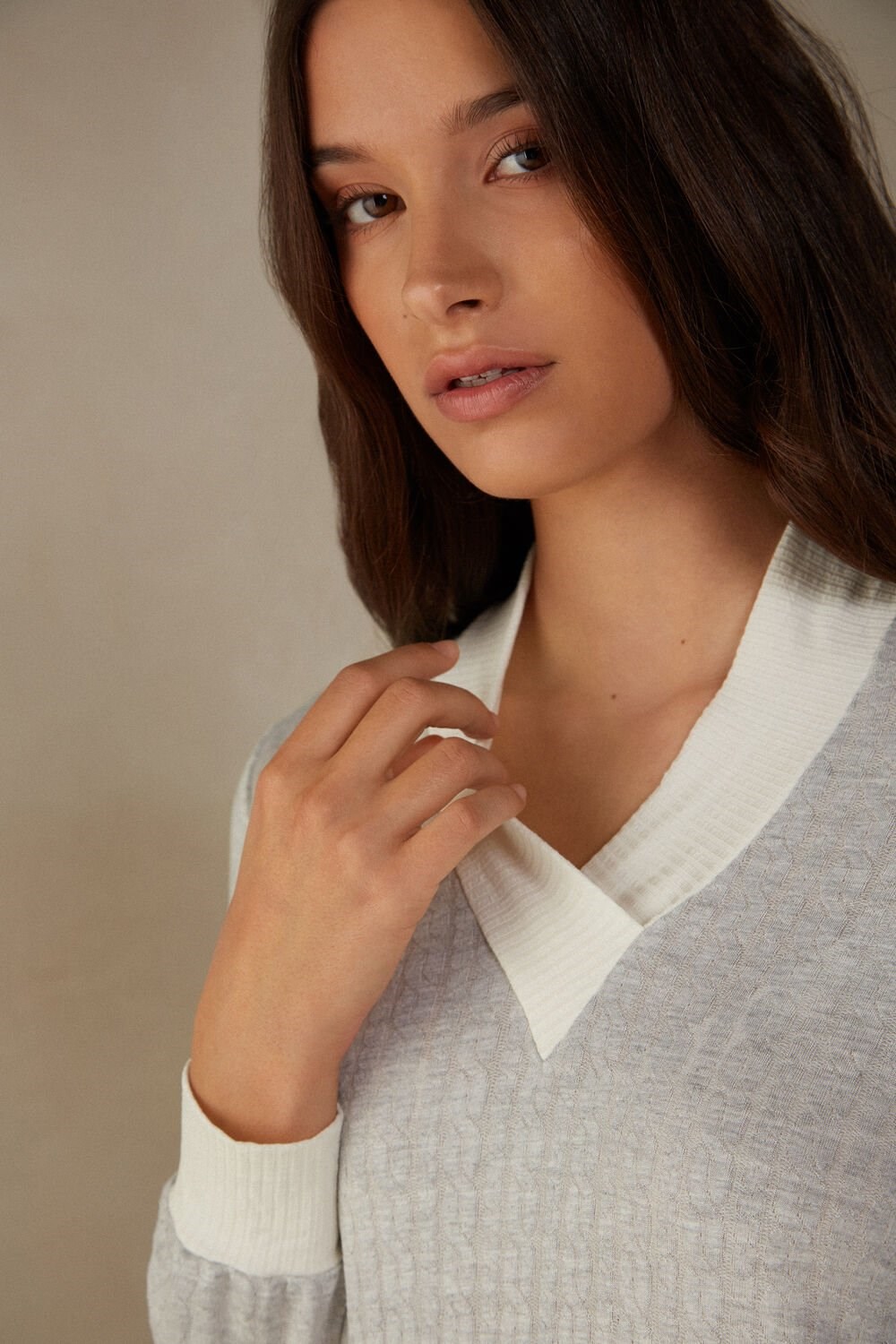 Pale Grey - 154j - Grey Heather / Powder White Intimissimi Timeless Heritage Night Shirt | THBR-74389