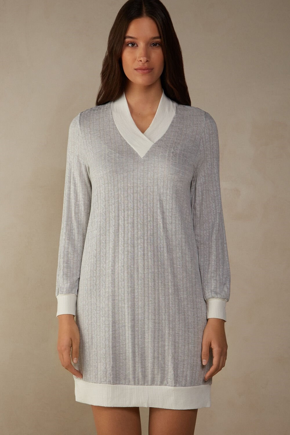 Pale Grey - 154j - Grey Heather / Powder White Intimissimi Timeless Heritage Night Shirt | THBR-74389