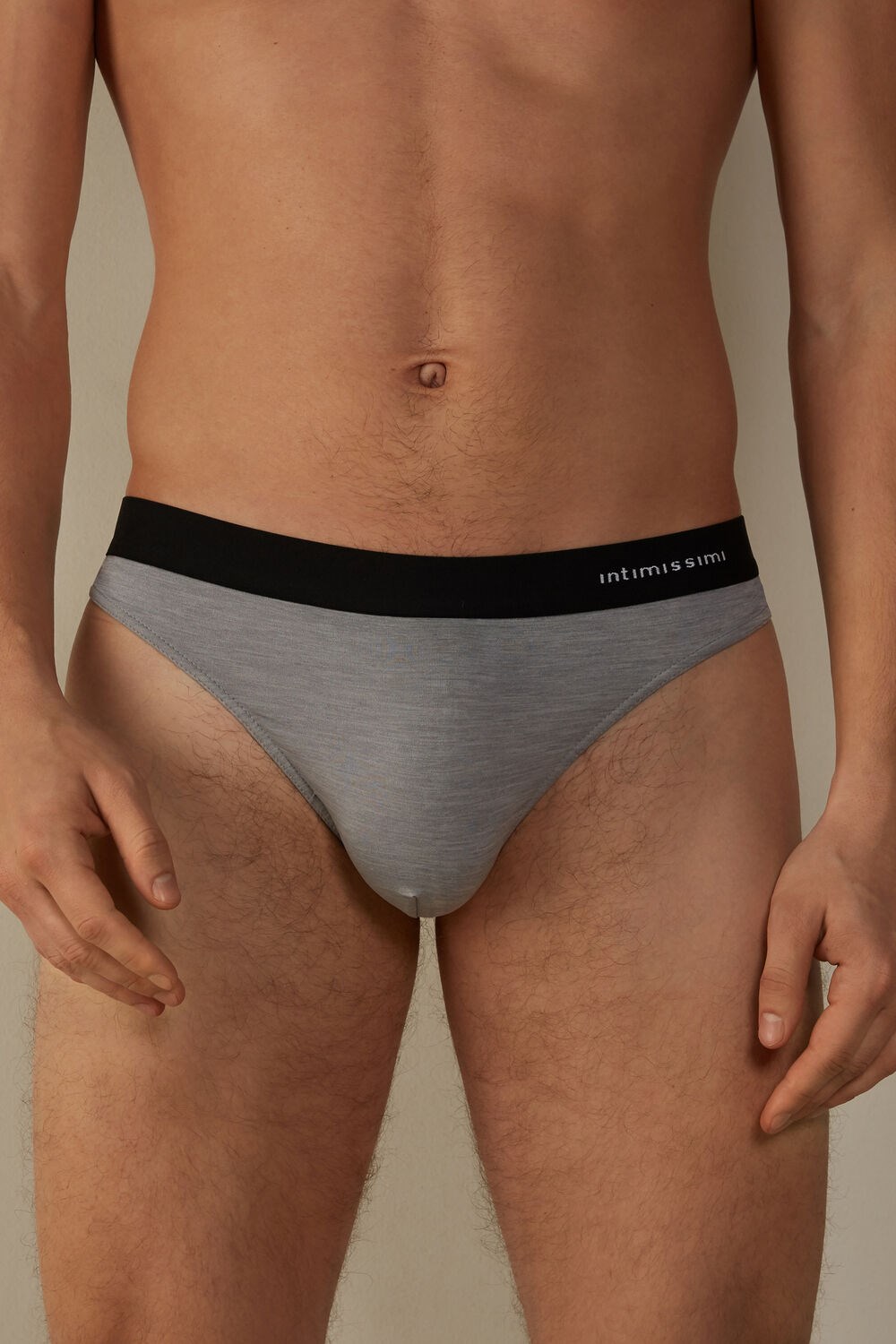 Pale Grey - 9958 - Light Grey Blend Intimissimi Logo Detailed Microfiber Thong | WENR-17489