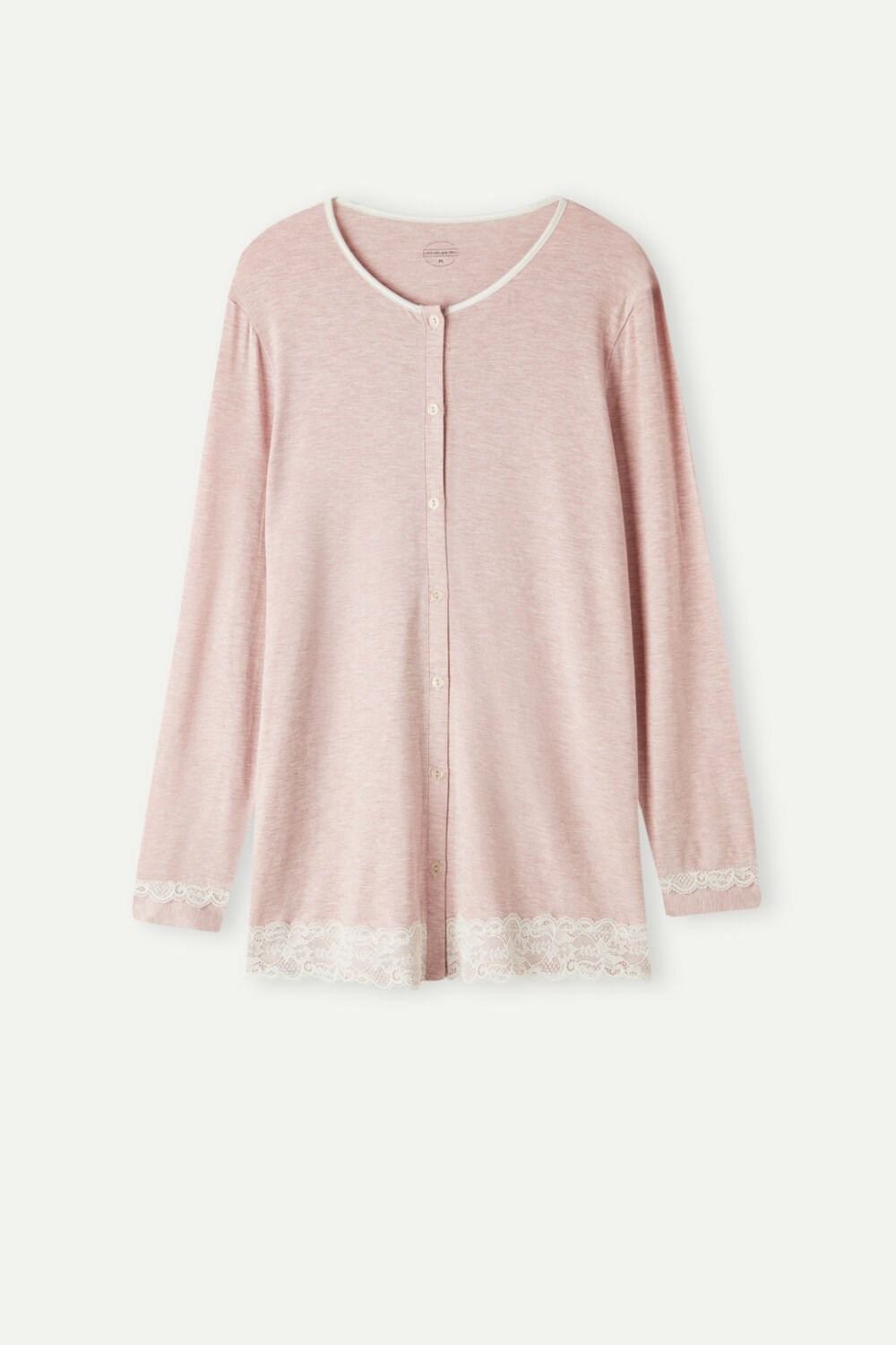 Pale Pink - 008j - Heathered Light Pink Intimissimi Modal and Lace Cardigan | CYUX-29056