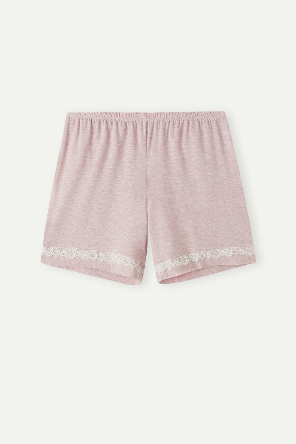 Pale Pink - 008j - Heathered Light Pink Intimissimi Modal Shorts with Lace Details | KBIL-32964