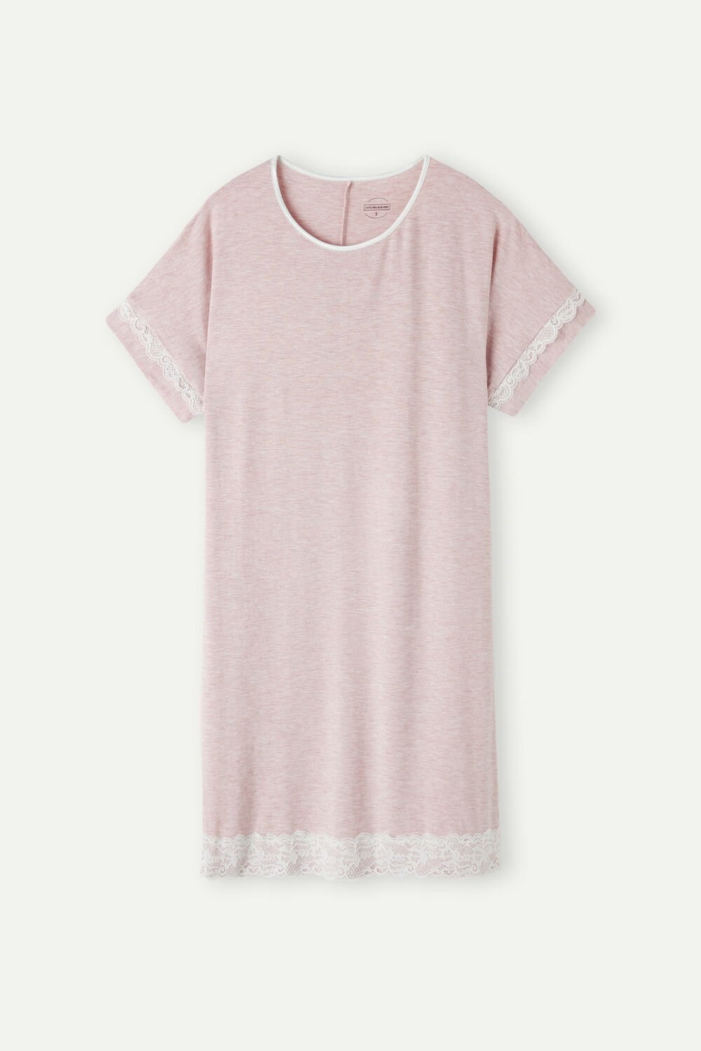 Pale Pink - 008j - Heathered Light Pink Intimissimi Lace Trim Short Sleeve Nightgown | PZQH-93457