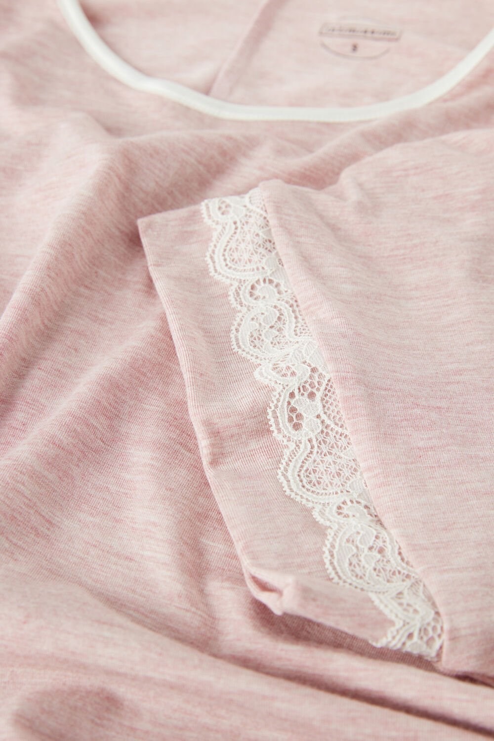 Pale Pink - 008j - Heathered Light Pink Intimissimi Lace Trim Short Sleeve Nightgown | PZQH-93457