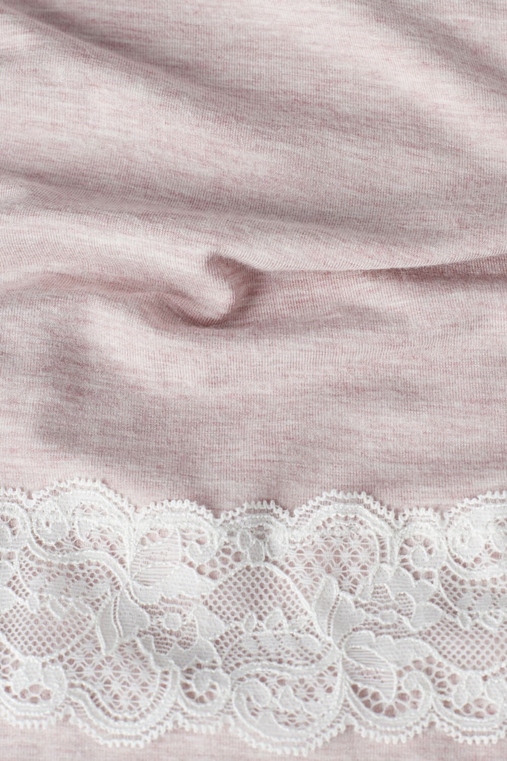 Pale Pink - 008j - Heathered Light Pink Intimissimi Lace Trim Full Length Pants in Modal | ZIPL-13845