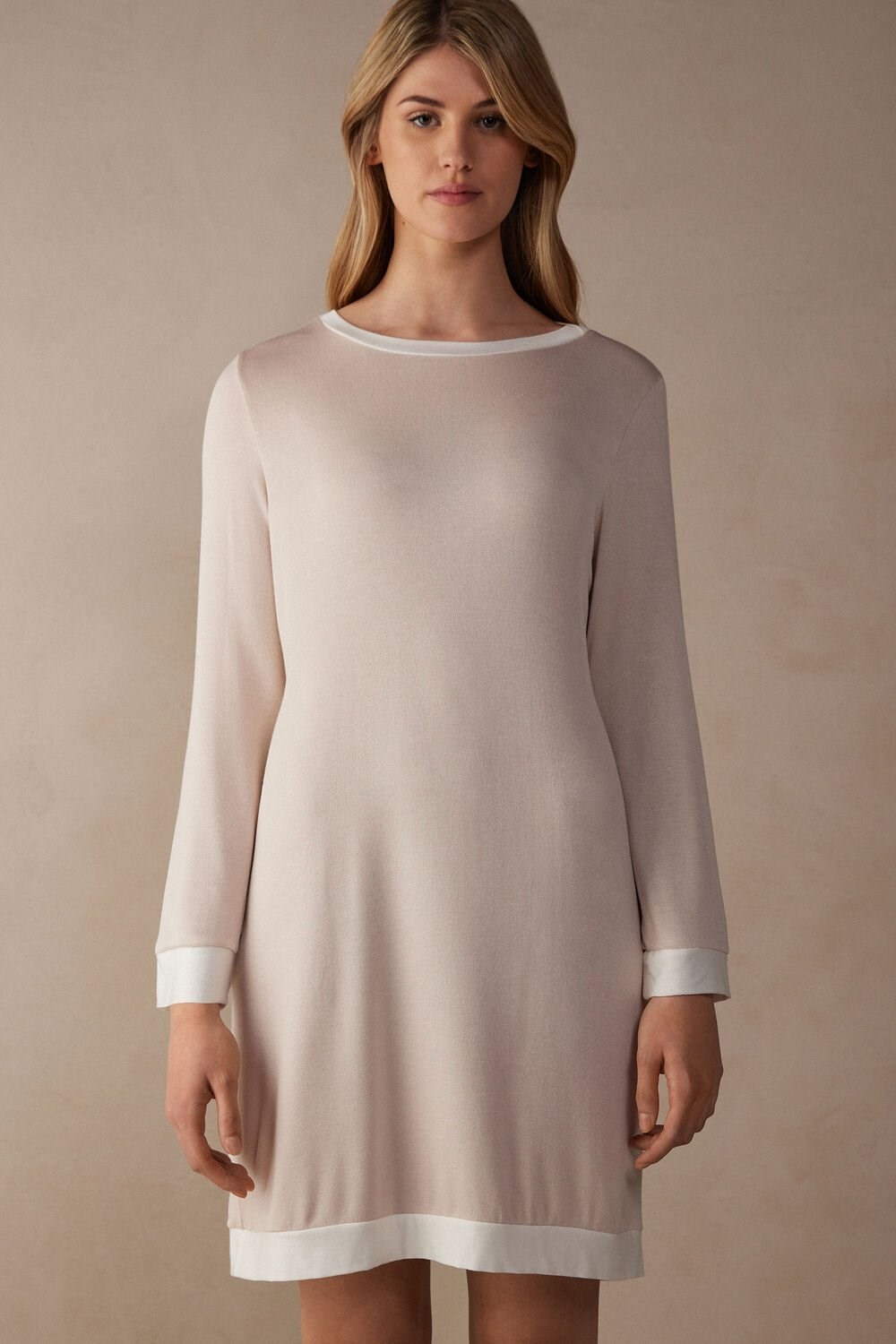 Pale Pink - 227j - Silk Pink / Talc White Intimissimi Simple Elegance Night Shirt | LDCF-38402