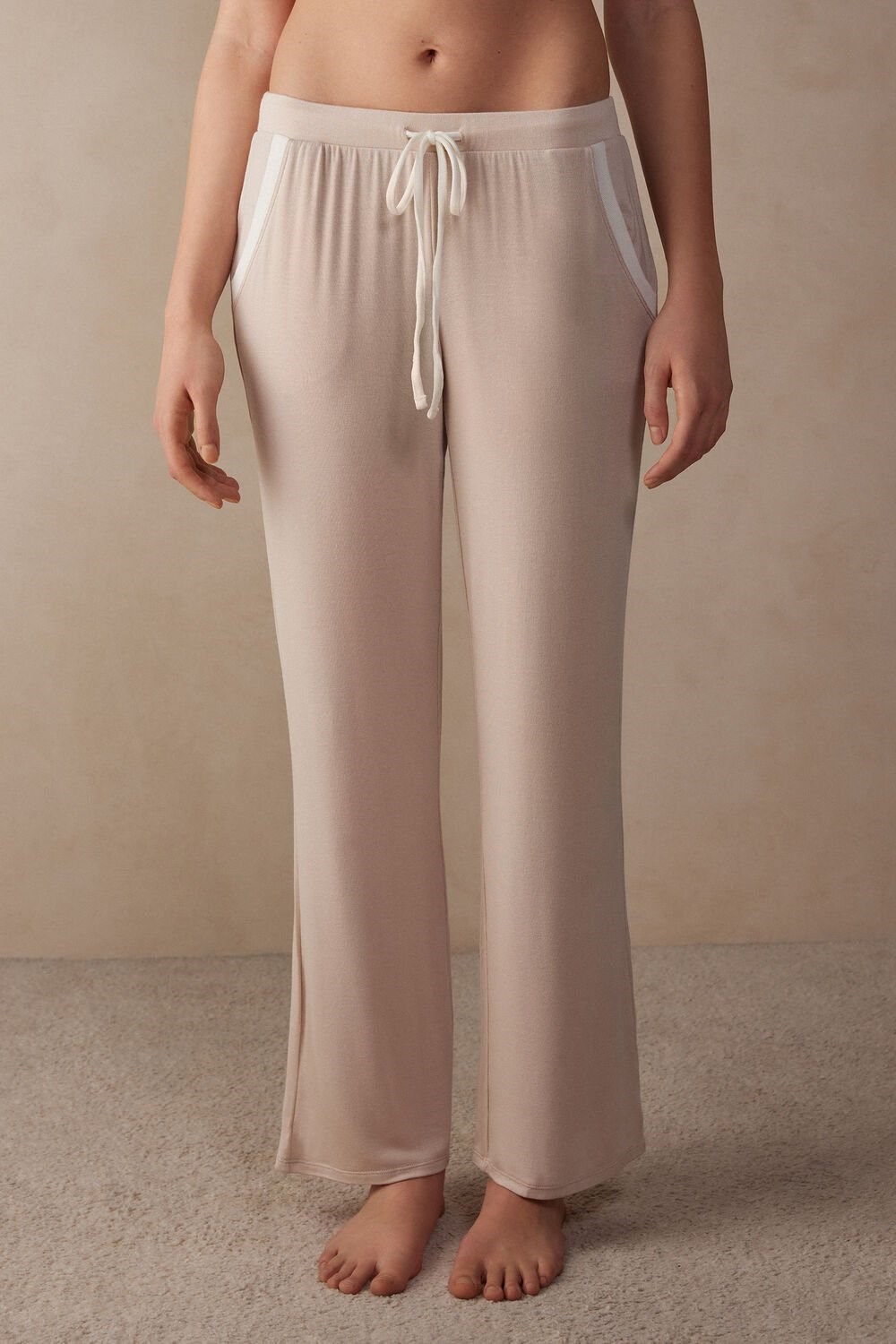 Pale Pink - 227j - Silk Pink / Talc White Intimissimi Simple Elegance Full Length Pants in Modal | LMRU-48075