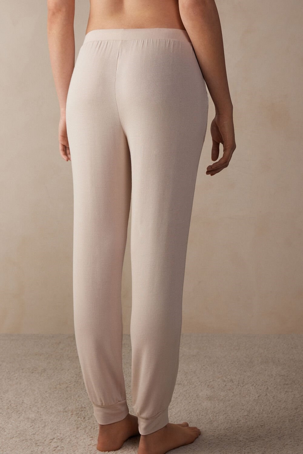 Pale Pink - 227j - Silk Pink / Talc White Intimissimi Simple Elegance Full Length Jogger Pants in Modal | SVFM-49720