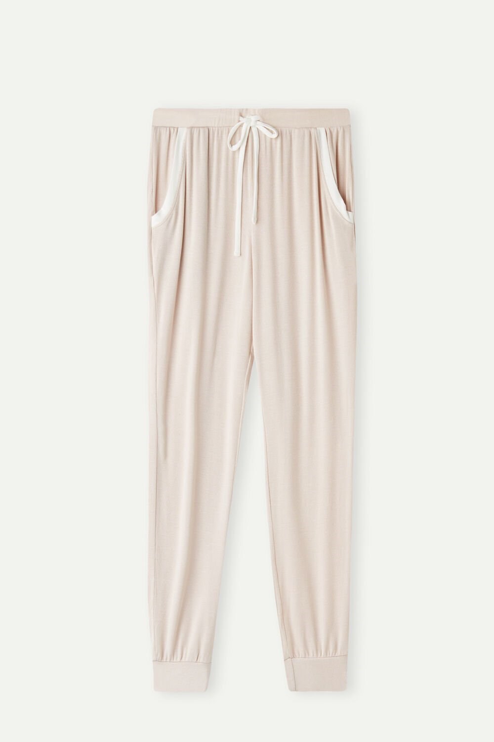 Pale Pink - 227j - Silk Pink / Talc White Intimissimi Simple Elegance Full Length Jogger Pants in Modal | SVFM-49720