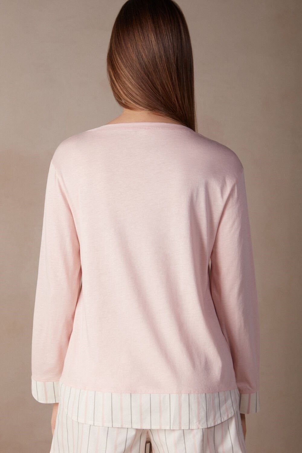 Pale Pink - 234j - Spring Pink Intimissimi Soft Spring Long Sleeve Cotton Top | UHTJ-01854