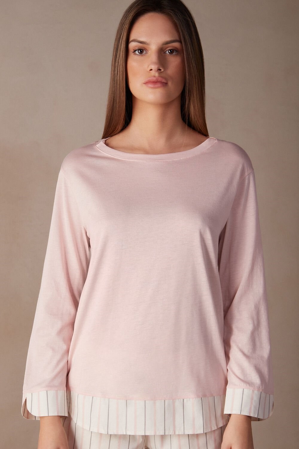 Pale Pink - 234j - Spring Pink Intimissimi Soft Spring Long Sleeve Cotton Top | UHTJ-01854