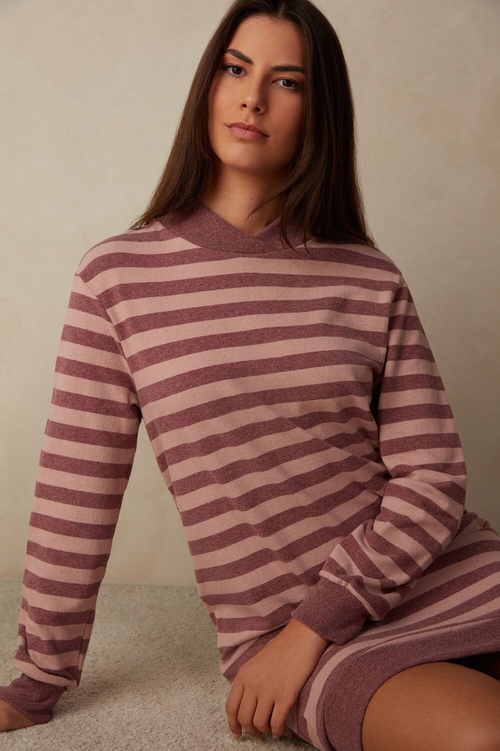 Pink - 158j - Pink / Dark Pink Stripe Intimissimi Winter Candies Striped Night Shirt | XHWV-26571