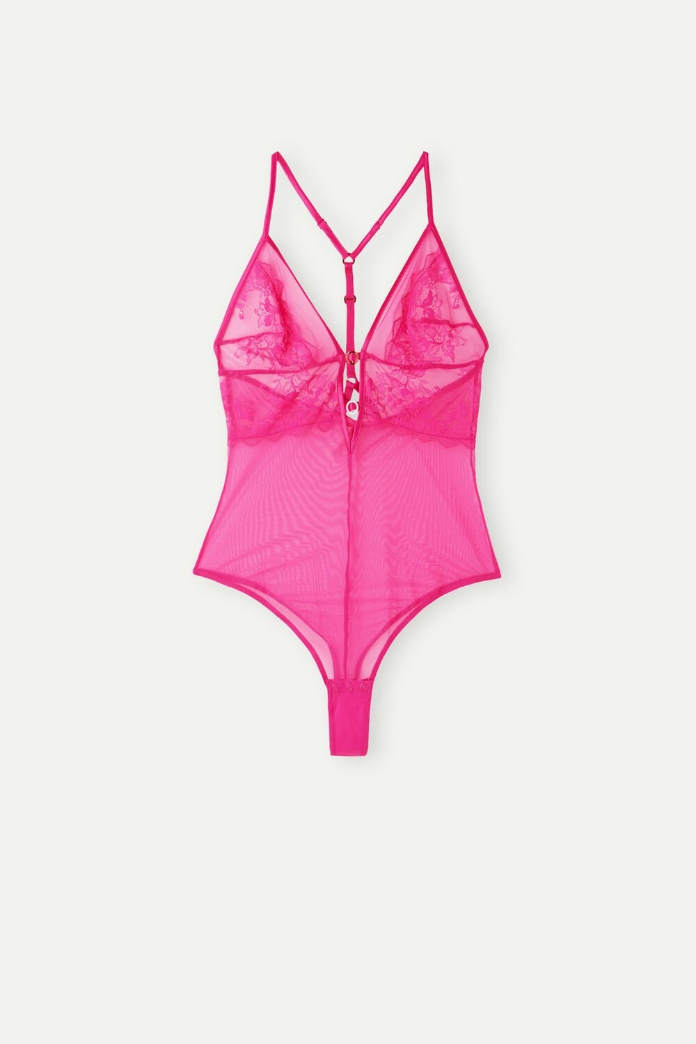 Pink - 206j - Valentine Pink Intimissimi Fearless Femininity Tulle and Lace Bodysuit | IJDT-87314