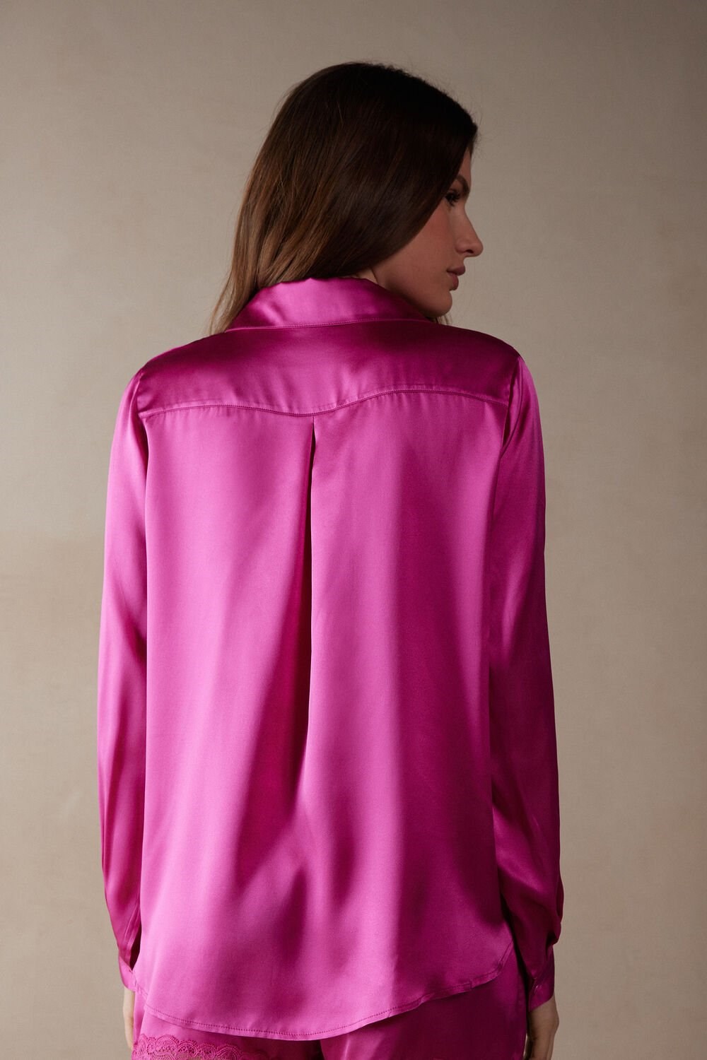 Pink - 206j - Valentine Pink Intimissimi Long Sleeve Silk Shirt | KJXV-19862