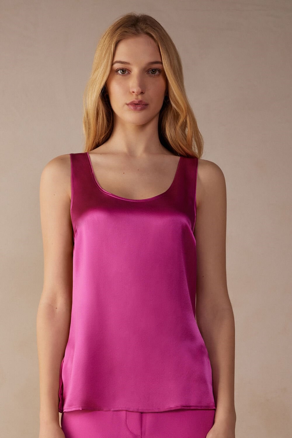 Pink - 206j - Valentine Pink Intimissimi Silk and Modal Tank Top | NALK-28651