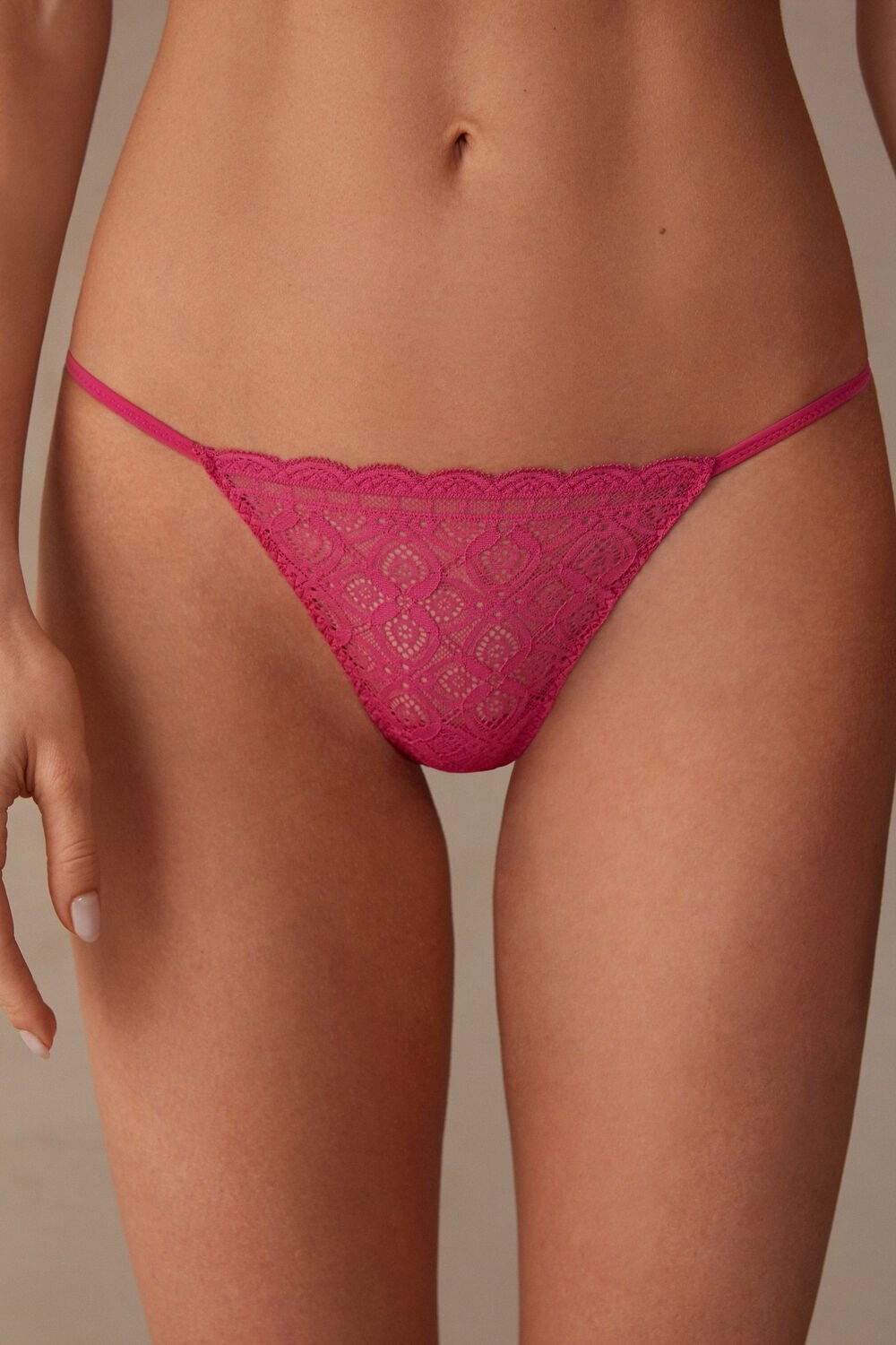 Pink - 206j - Valentine Pink Intimissimi Lace String Thong | NXPF-95370