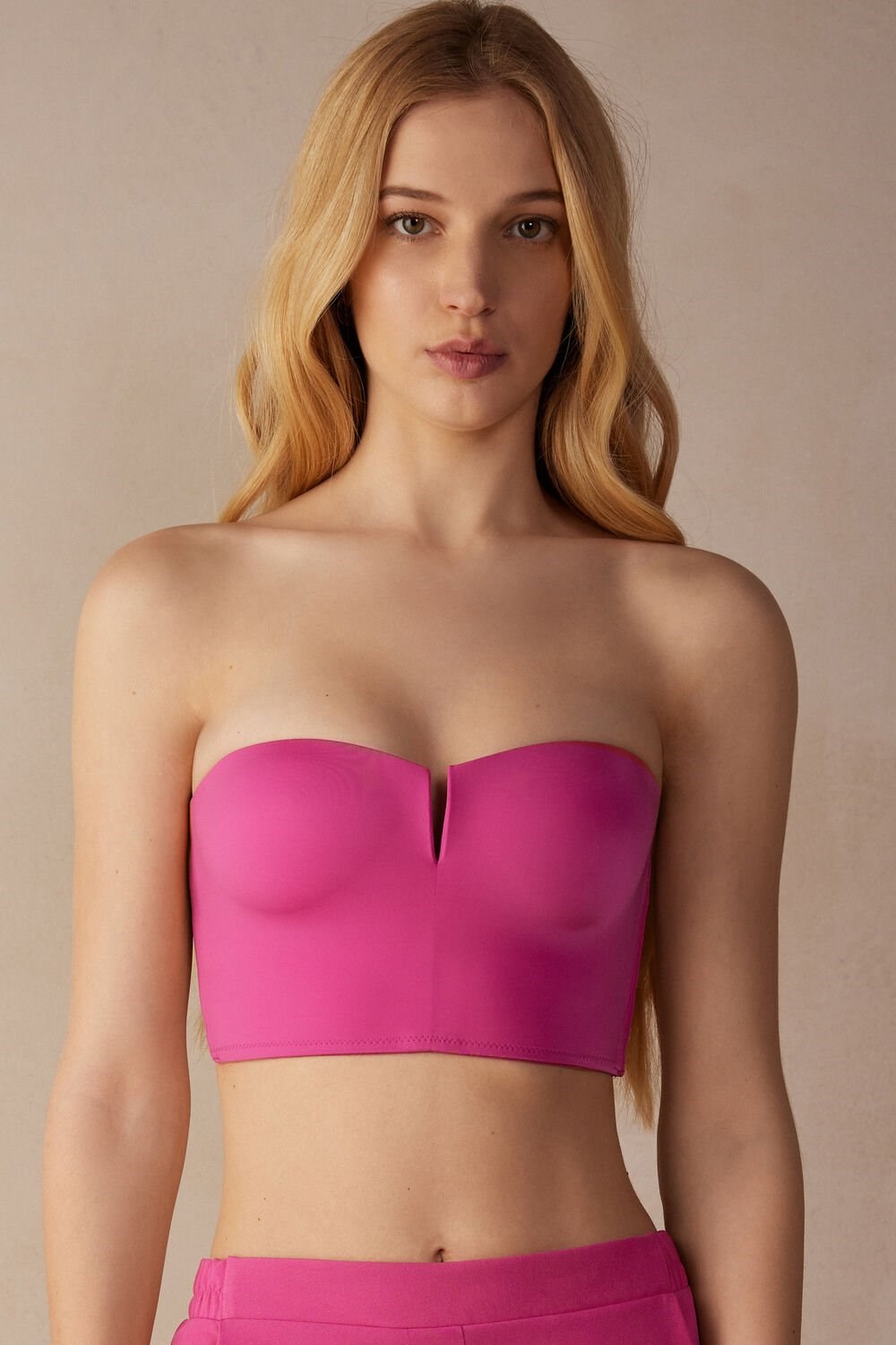 Pink - 206j - Valentine Pink Intimissimi Bustier Bra Top in Ultralight Microfiber | TYEX-14267