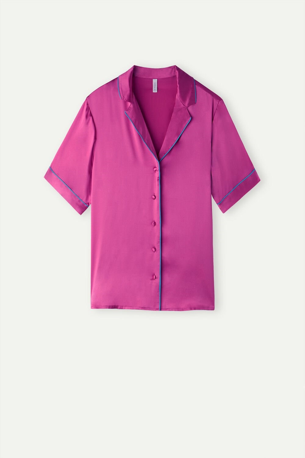 Pink - 206j - Valentine Pink Intimissimi Short Sleeve Silk Shirt with Contrast Trim | UERT-18356