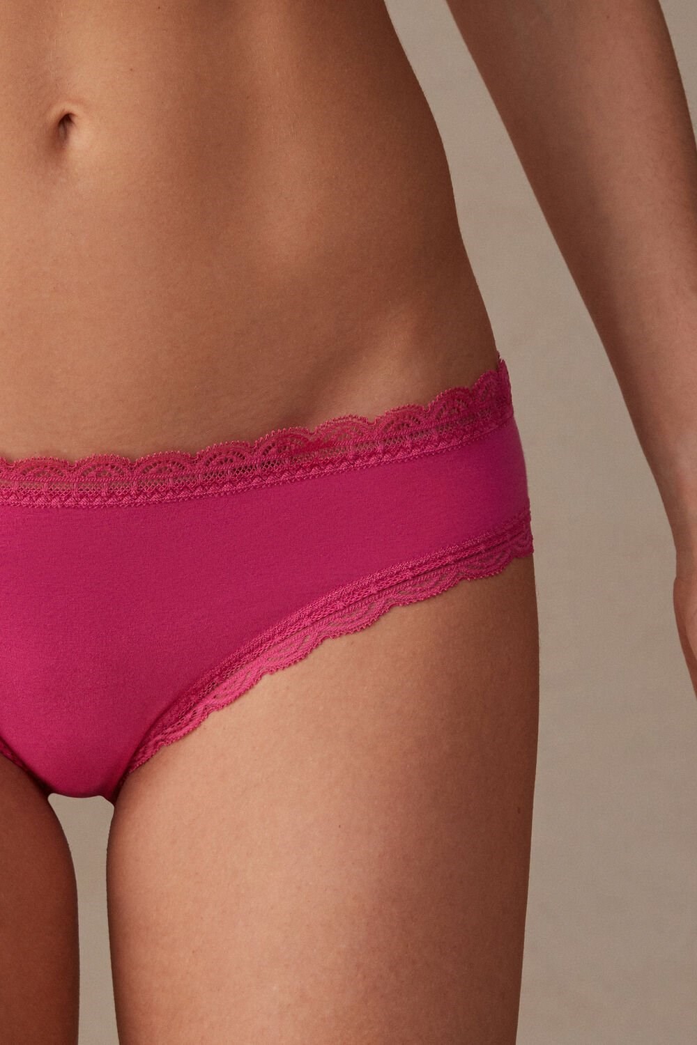 Pink - 206j - Valentine Pink Intimissimi Cotton and Lace Panties | UPXQ-76031