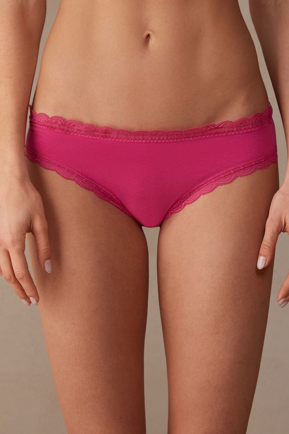 Pink - 206j - Valentine Pink Intimissimi Cotton and Lace Panties | UPXQ-76031