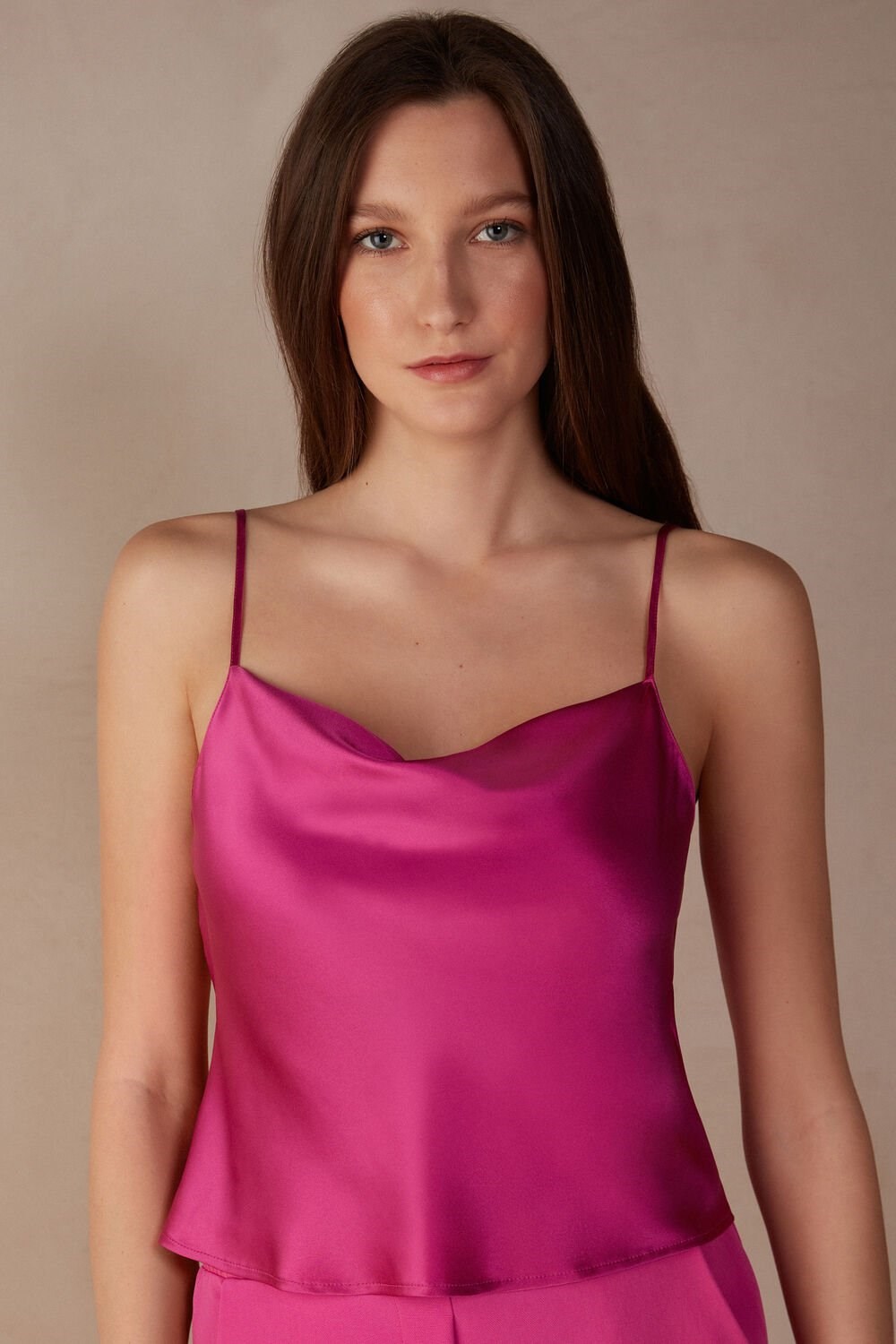 Pink - 206j - Valentine Pink Intimissimi Silk Crop Camisole | VJCG-20981