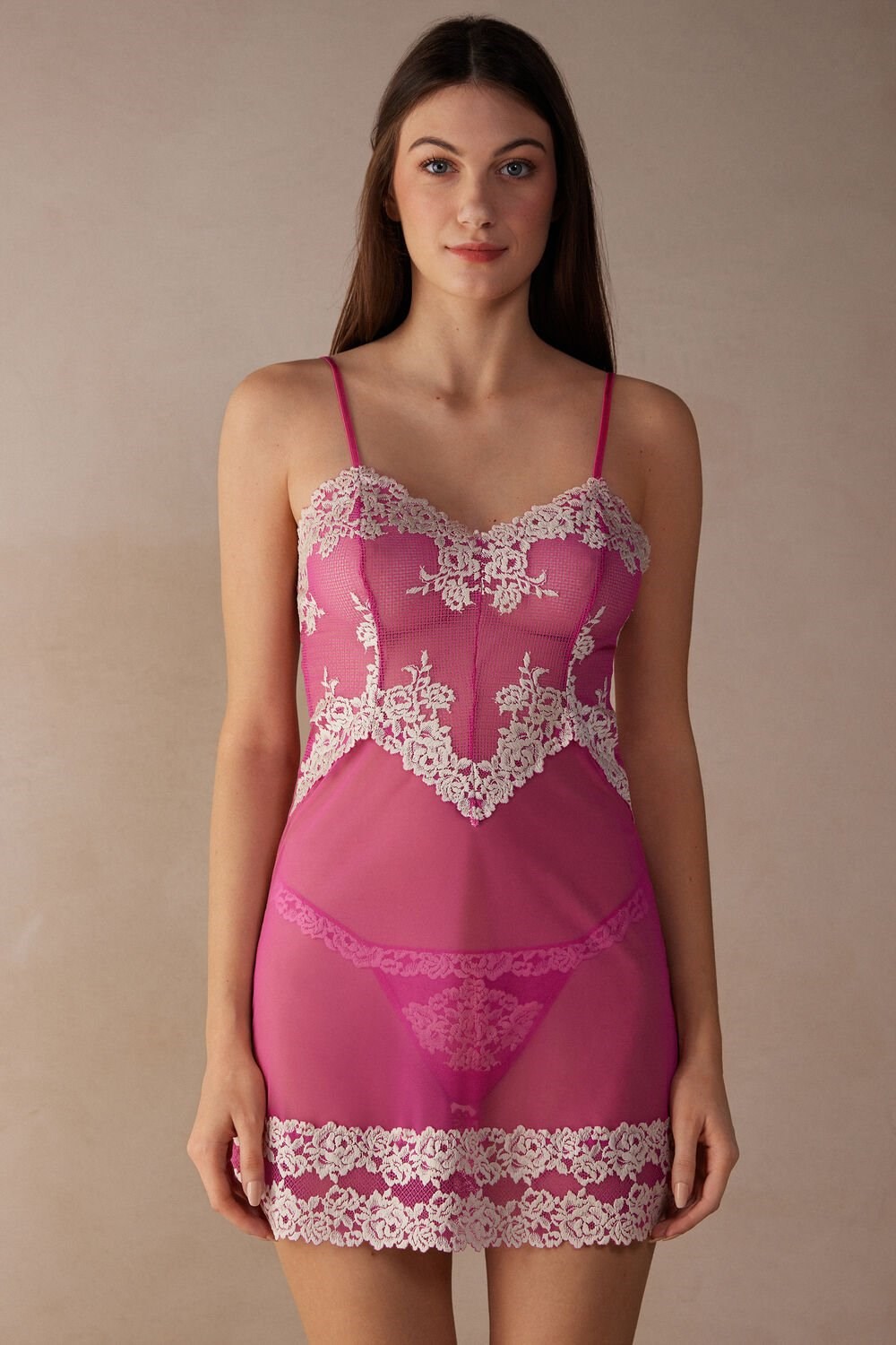 Pink - 213j - Valentine Pink / Ivory Intimissimi Pretty Flowers Babydoll | CAJS-30528