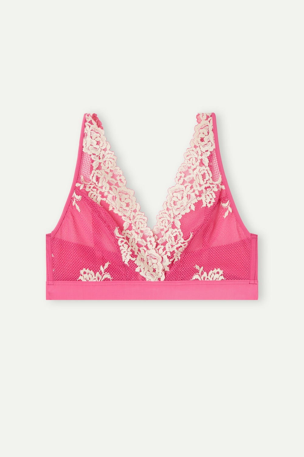 Pink - 213j - Valentine Pink / Ivory Intimissimi Pretty Flowers Lara Triangle Bra | ECAZ-38760