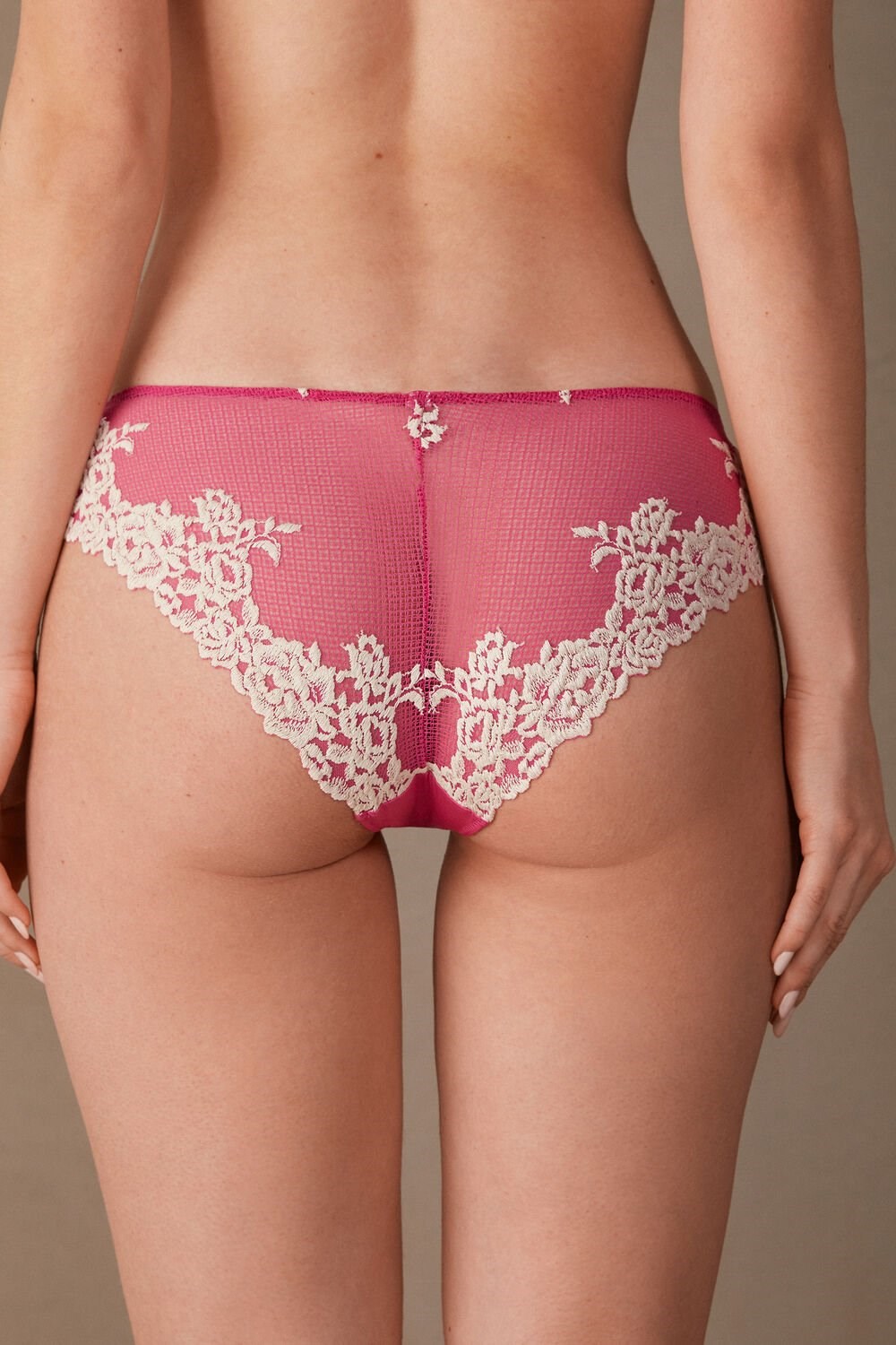 Pink - 213j - Valentine Pink / Ivory Intimissimi Pretty Flowers Panties | GXFN-17086