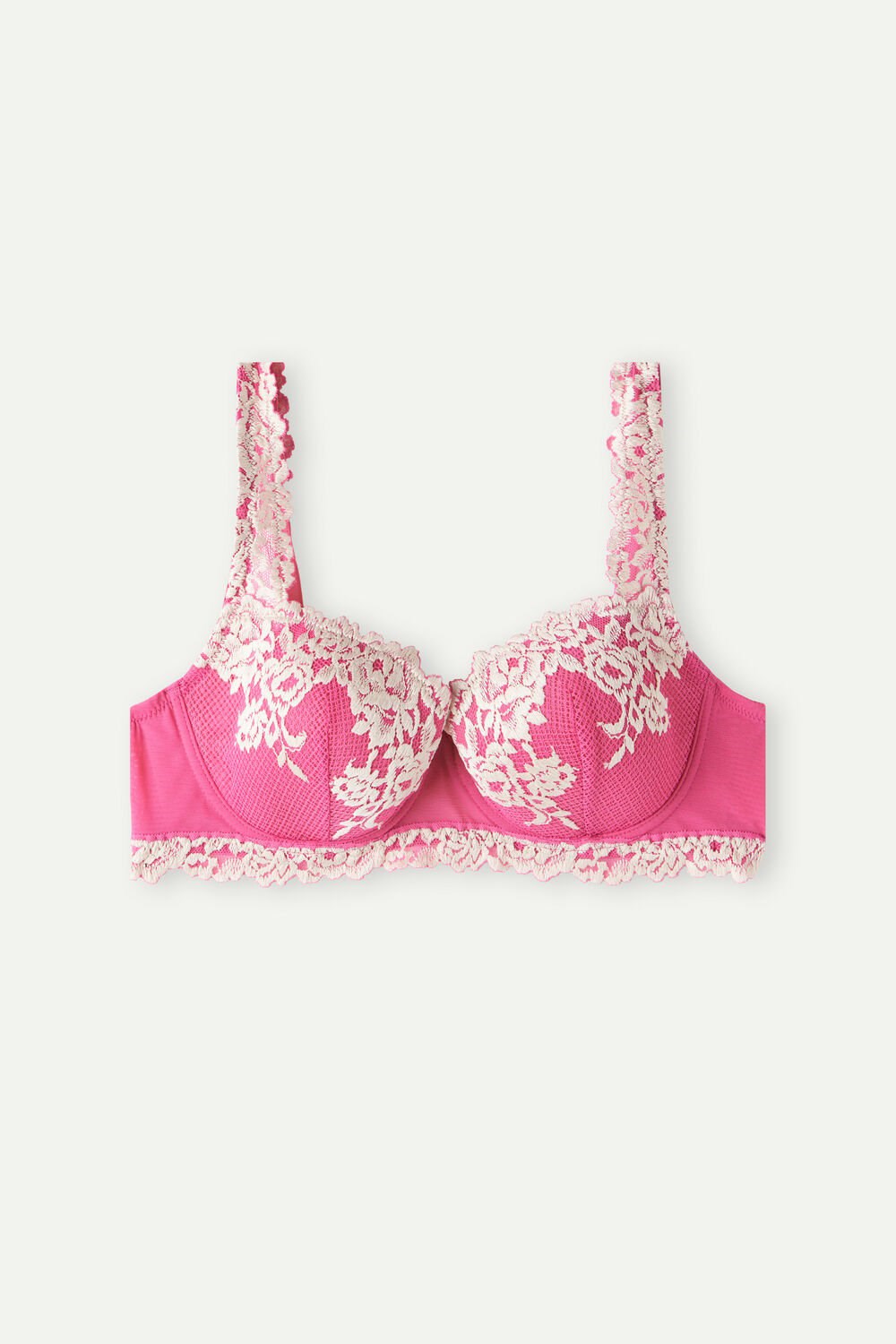 Pink - 213j - Valentine Pink / Ivory Intimissimi Pretty Flowers Sofia Balconette Bra | IYDC-05349