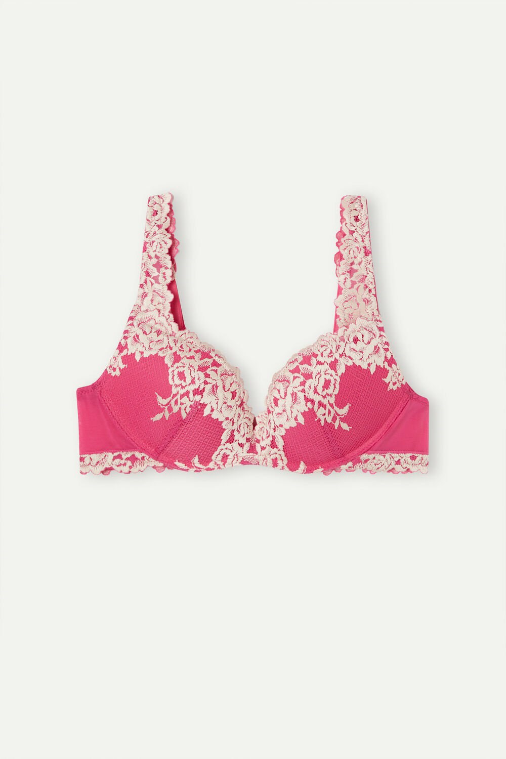 Pink - 213j - Valentine Pink / Ivory Intimissimi Pretty Flowers Gioia Super Push-up Bra | LDFT-78352