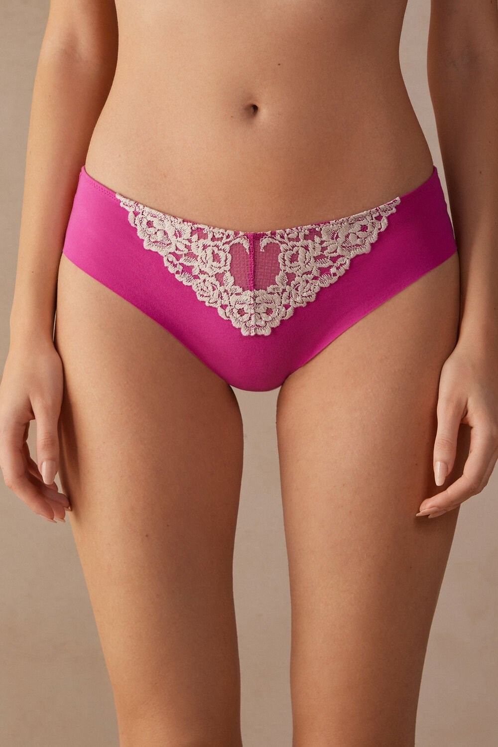 Pink - 213j - Valentine Pink / Ivory Intimissimi Pretty Flowers Seamless Cotton Panties | QMPJ-82905