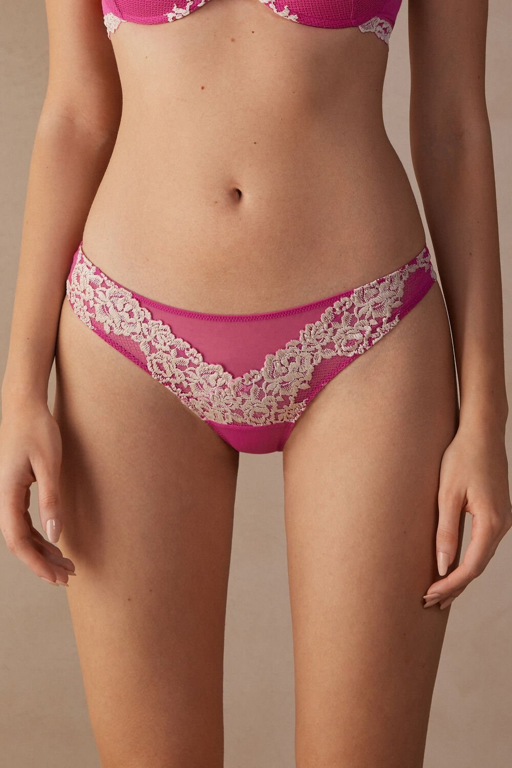 Pink - 213j - Valentine Pink / Ivory Intimissimi Pretty Flowers Brazilian | RAMS-19258