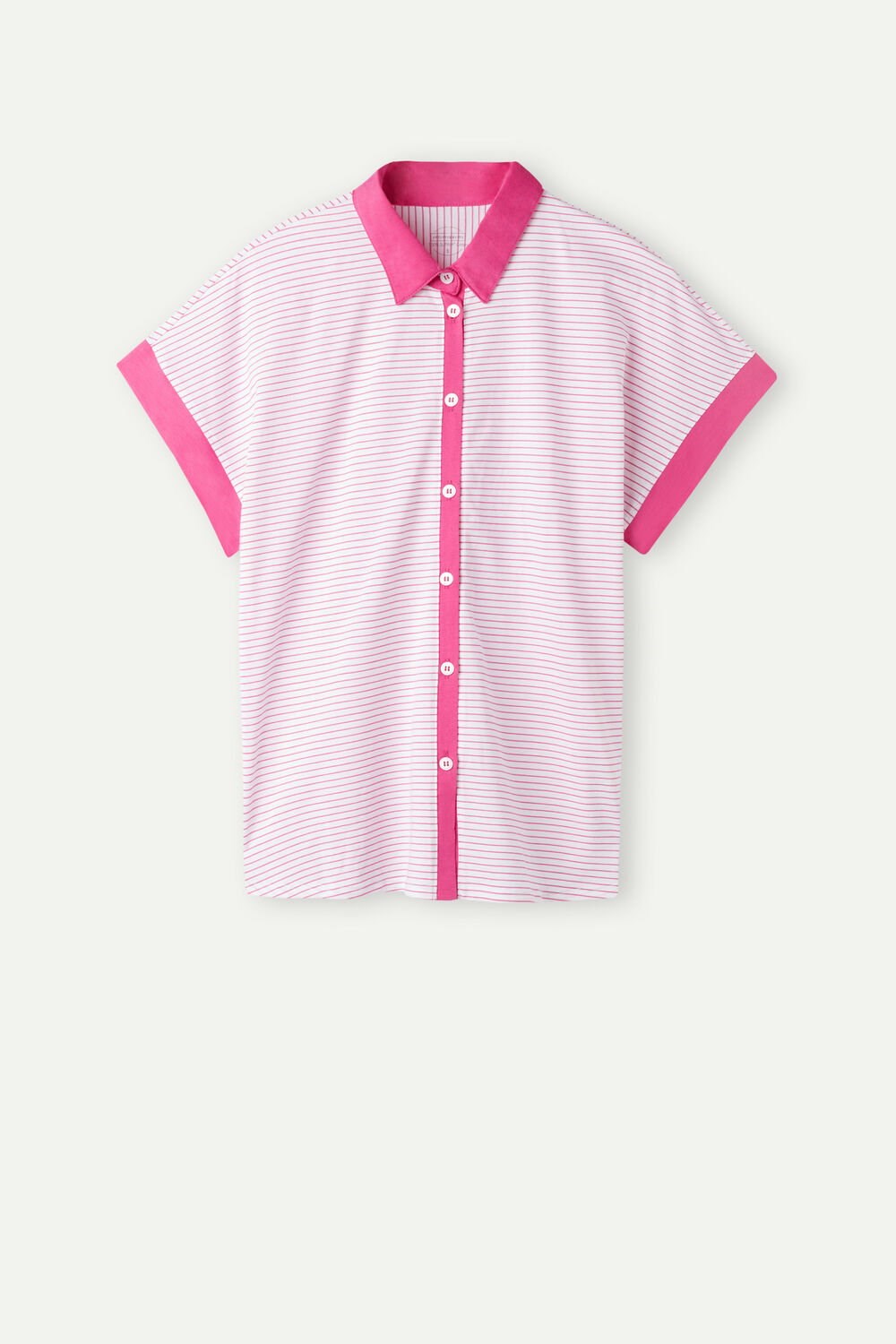 Pink - 247j - Valentine Pink Stripe Intimissimi Strawberry Milkshake Short Sleeve Top in Supima® Ultrafresh Cotton | LXKO-40381