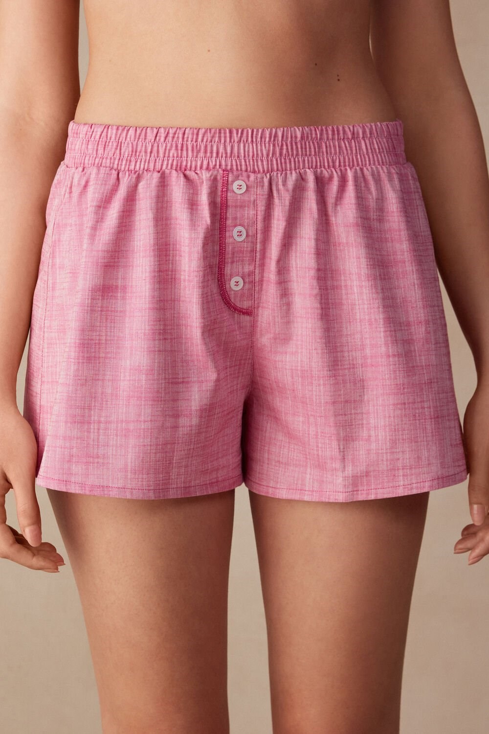 Pink - 248j - Chambray Valentine Pink Intimissimi Strawberry Milkshake Shorts in Cotton Cloth | UDYM-38751