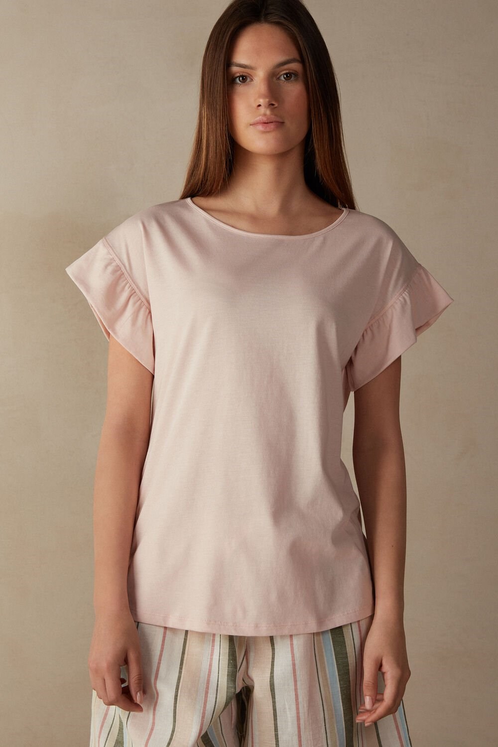 Pink - 873i - Light Pink Intimissimi Marine Holidays Short Sleeve Top in Supima® Ultrafresh Cotton | YHMW-09582