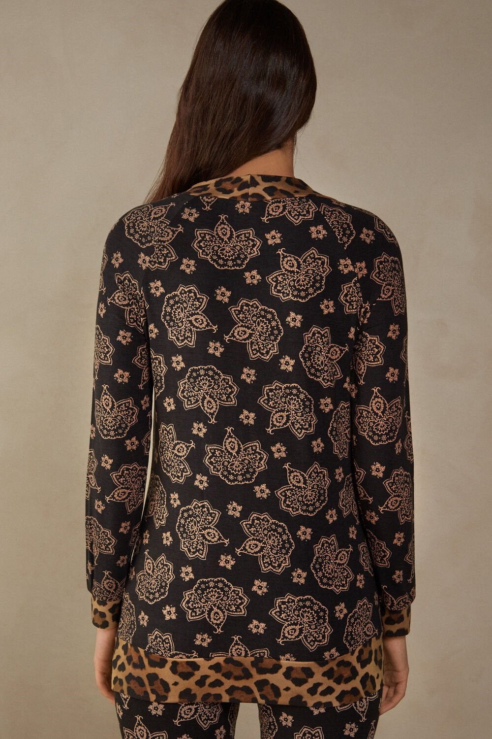 Print - 146j - Black Paisley / Animal Print Intimissimi Lady Animalier Long Sleeve Modal Top | PFAH-50914