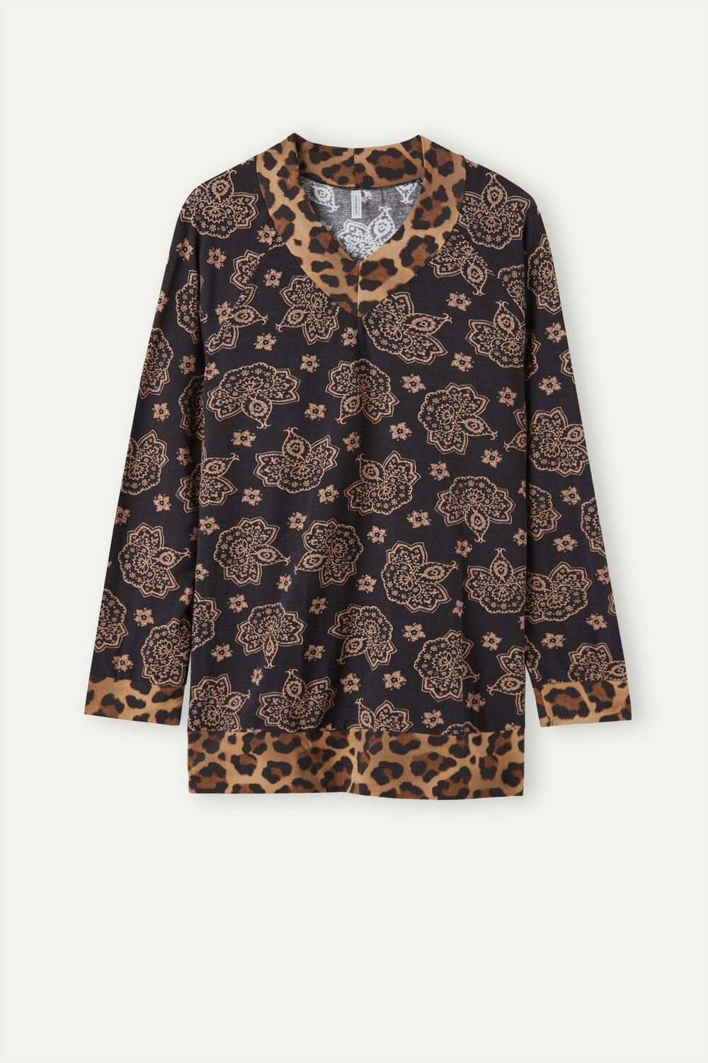 Print - 146j - Black Paisley / Animal Print Intimissimi Lady Animalier Long Sleeve Modal Top | PFAH-50914