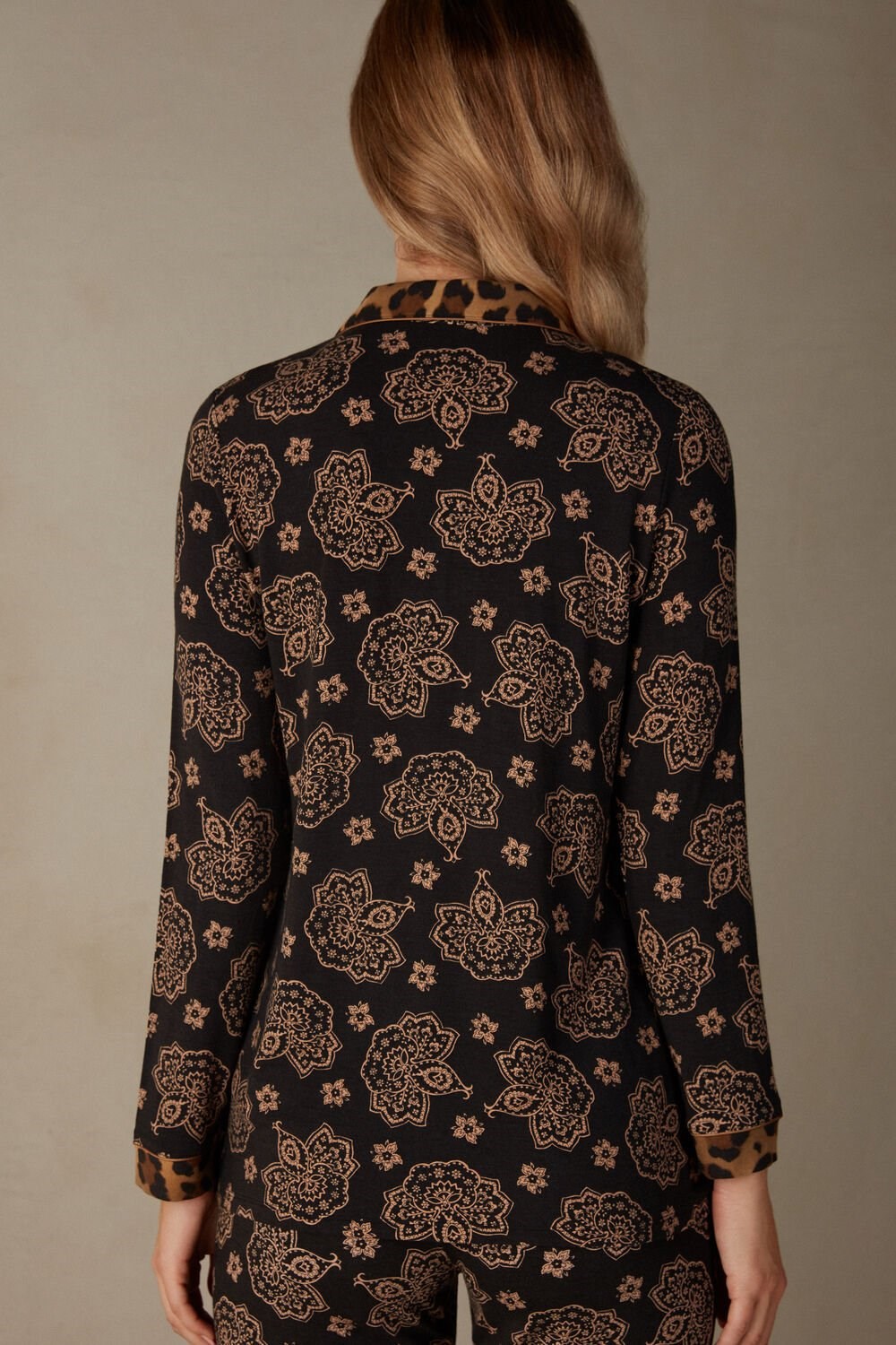 Print - 146j - Black Paisley / Animal Print Intimissimi Lady Animalier Modal Shirt | WABL-96243