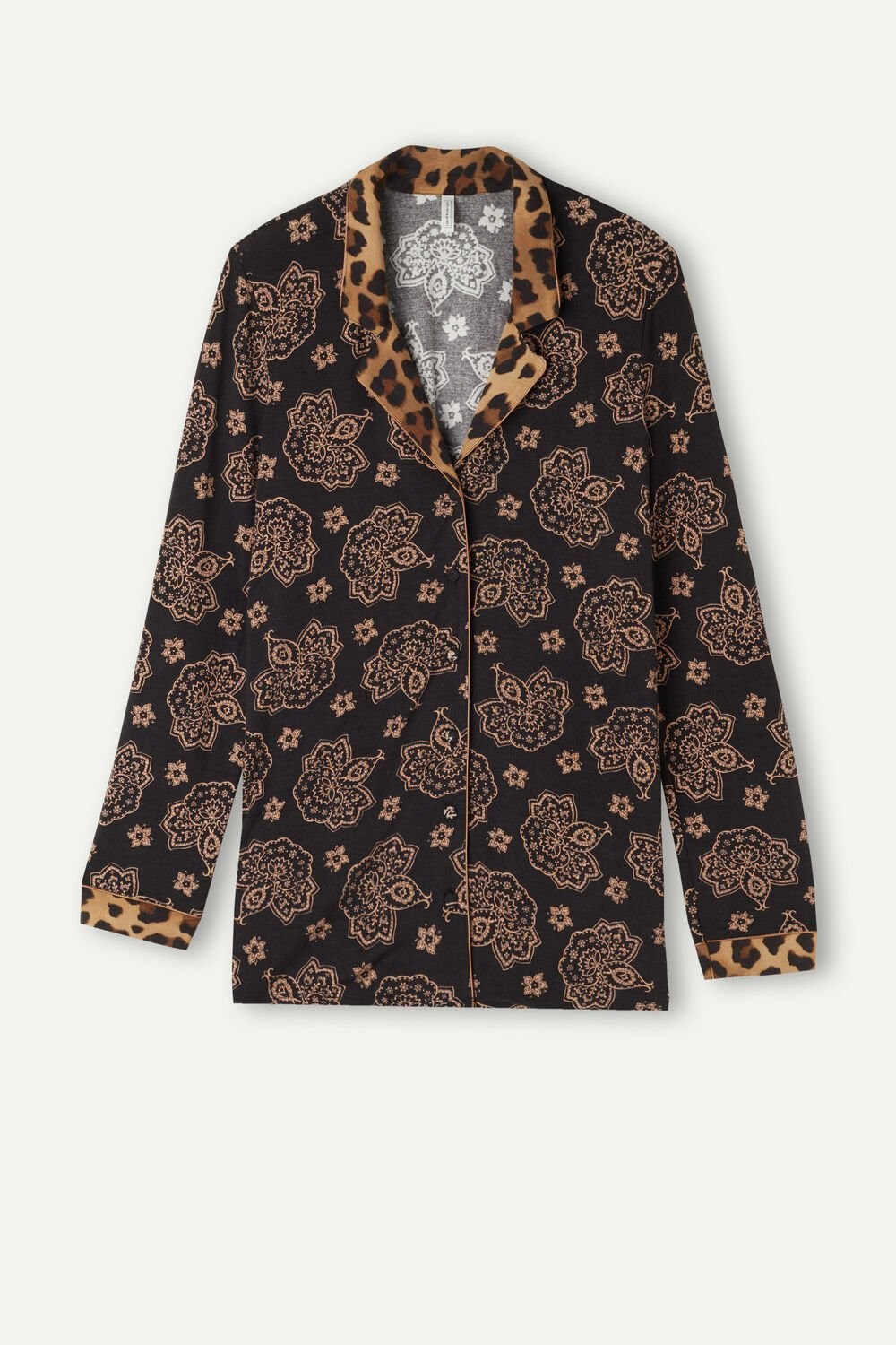 Print - 146j - Black Paisley / Animal Print Intimissimi Lady Animalier Modal Shirt | WABL-96243