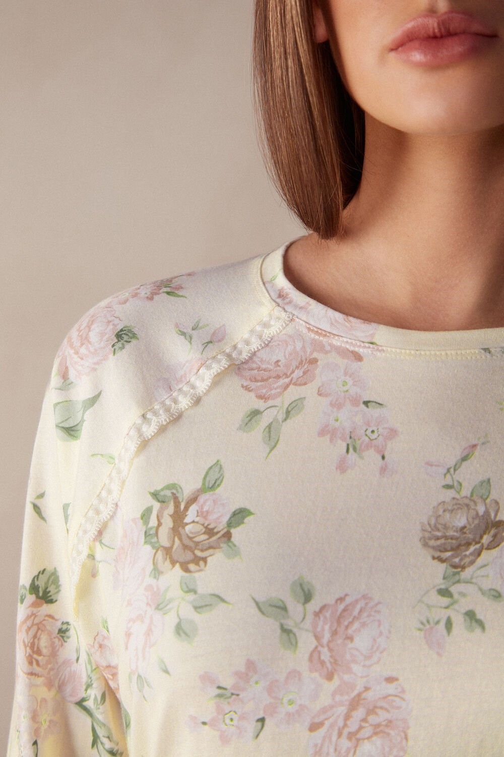 Print - 205j - Scent Of Roses Print Intimissimi Scent of Roses Long Sleeve Cotton T-shirt | DWJS-39642