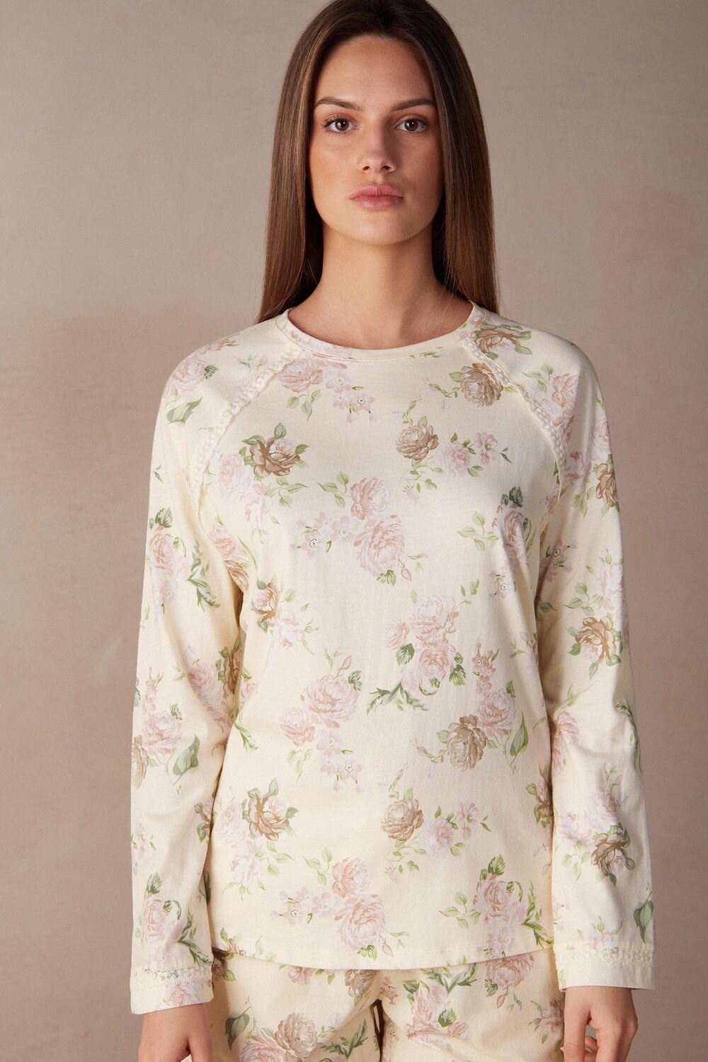 Print - 205j - Scent Of Roses Print Intimissimi Scent of Roses Long Sleeve Cotton T-shirt | DWJS-39642