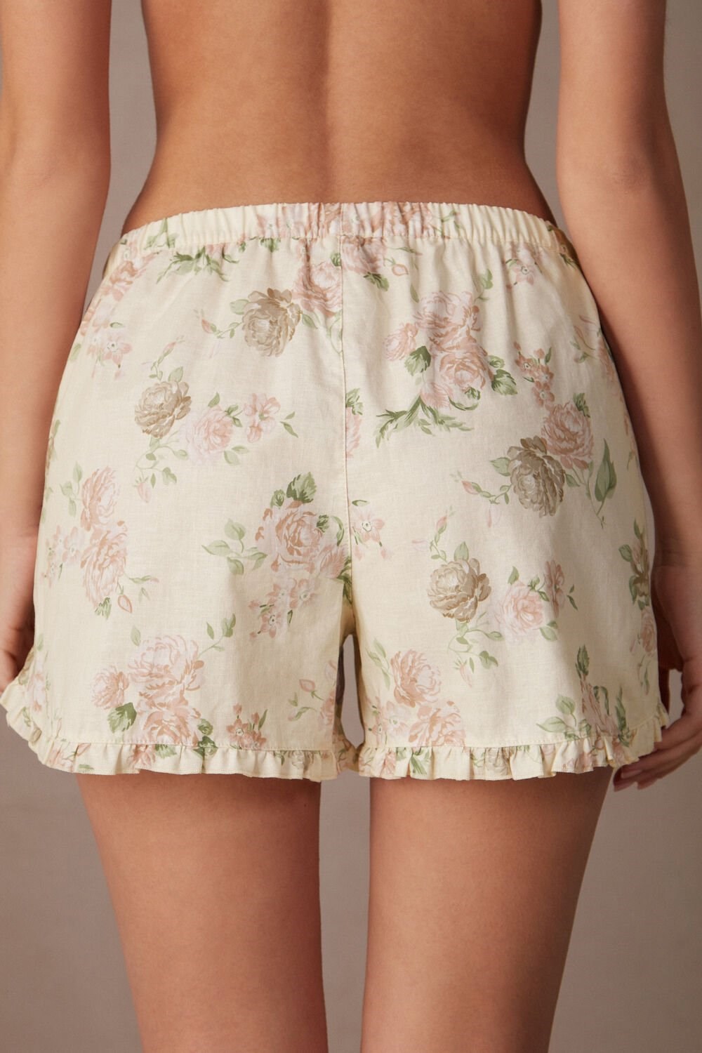 Print - 205j - Scent Of Roses Print Intimissimi Scent of Roses Cotton Cloth Shorts | IBPM-19573