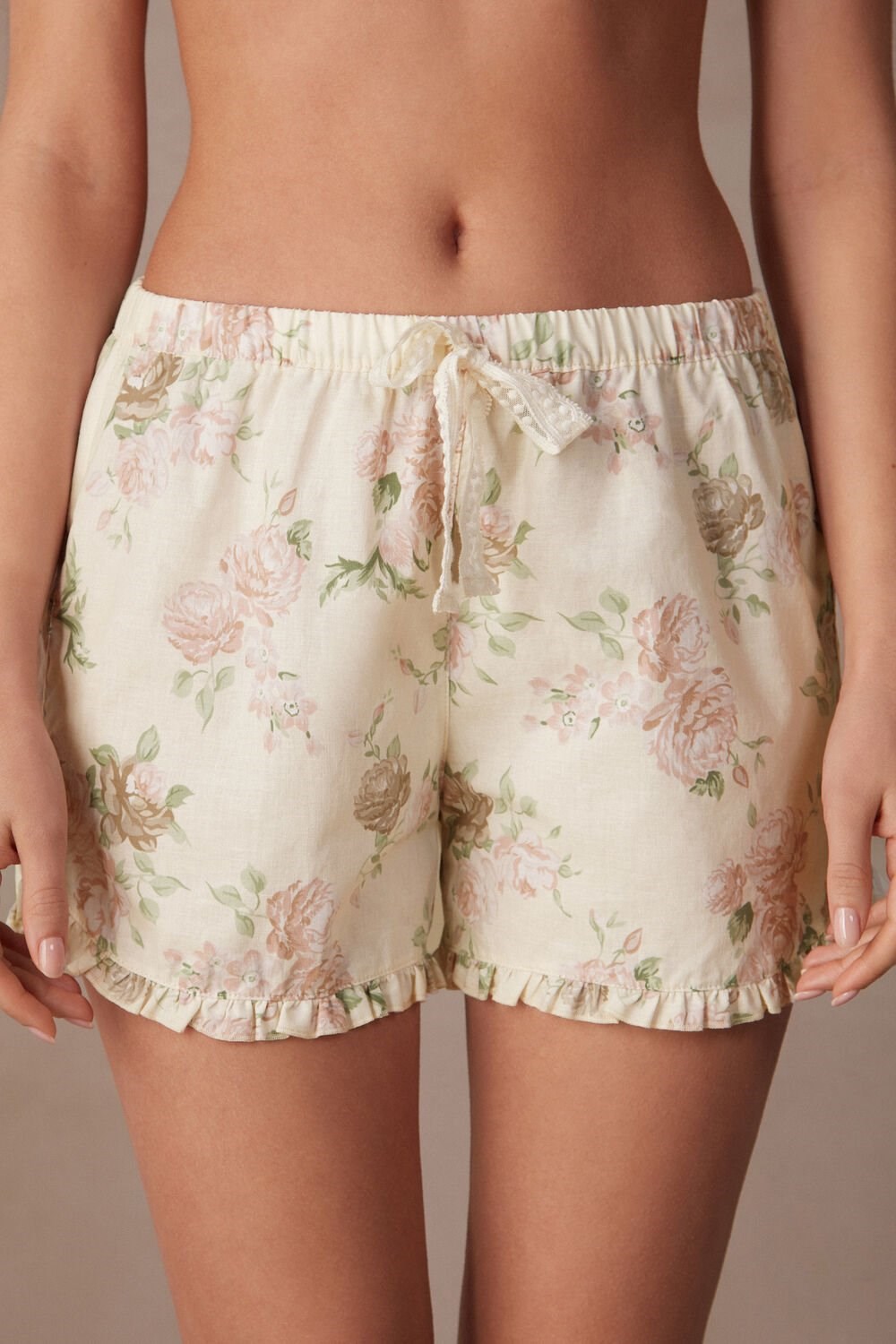 Print - 205j - Scent Of Roses Print Intimissimi Scent of Roses Cotton Cloth Shorts | IBPM-19573