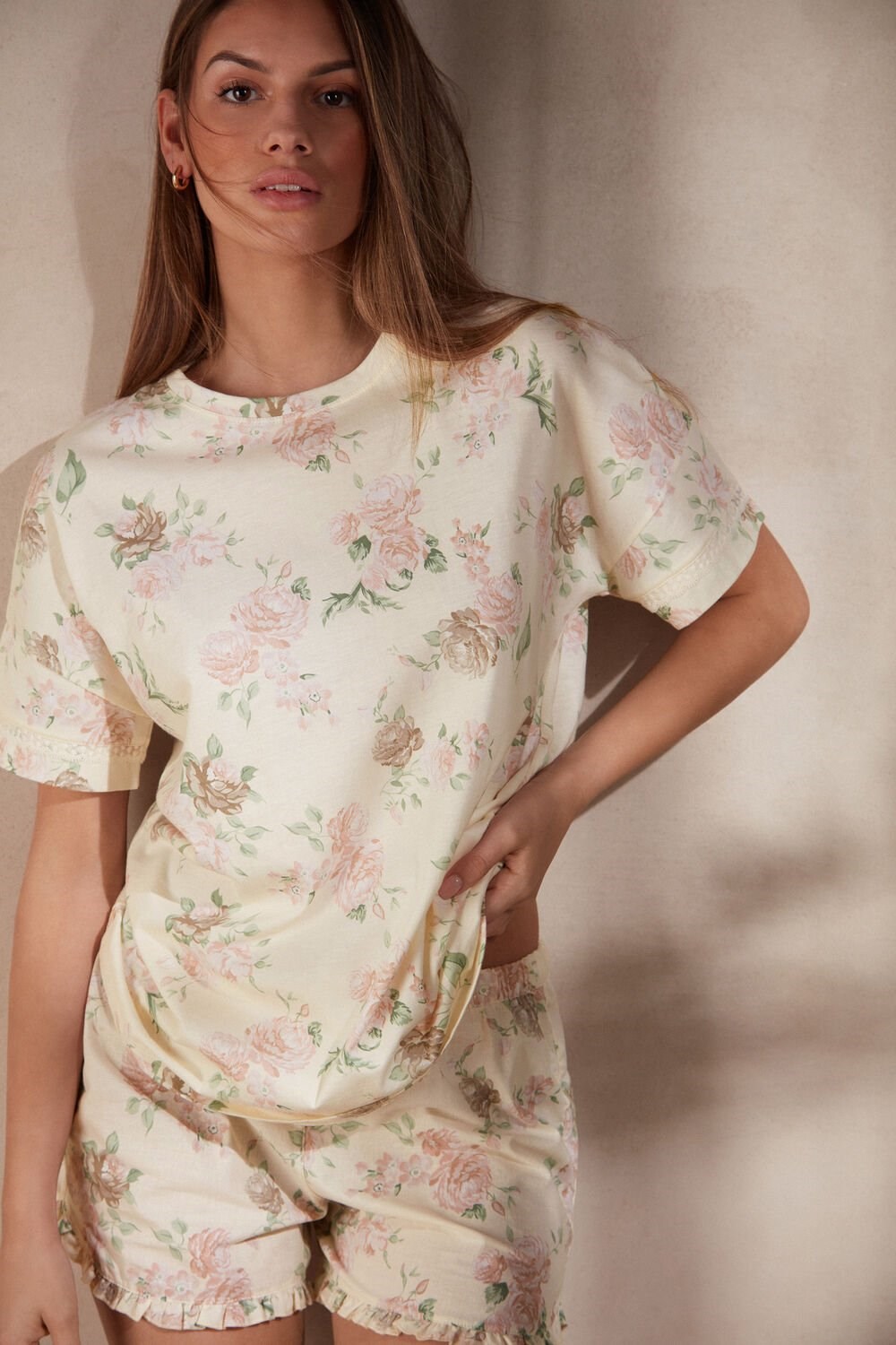 Print - 205j - Scent Of Roses Print Intimissimi Scent of Roses Short Sleeve Cotton T-shirt | QKAM-69184