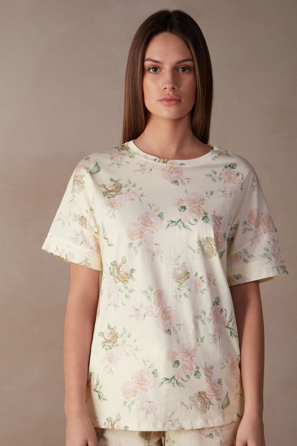 Print - 205j - Scent Of Roses Print Intimissimi Scent of Roses Short Sleeve Cotton T-shirt | QKAM-69184