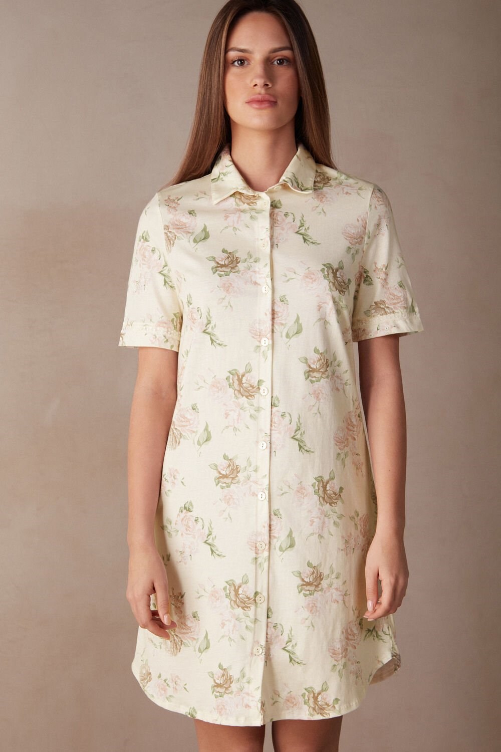 Print - 205j - Scent Of Roses Print Intimissimi Scent of Roses Cotton Nightshirt | XADT-14260