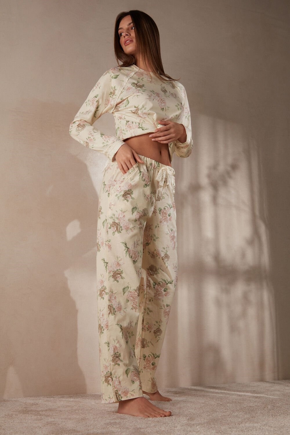 Print - 205j - Scent Of Roses Print Intimissimi Scent of Roses Full Length Cotton Cloth Pants | YQBT-31956