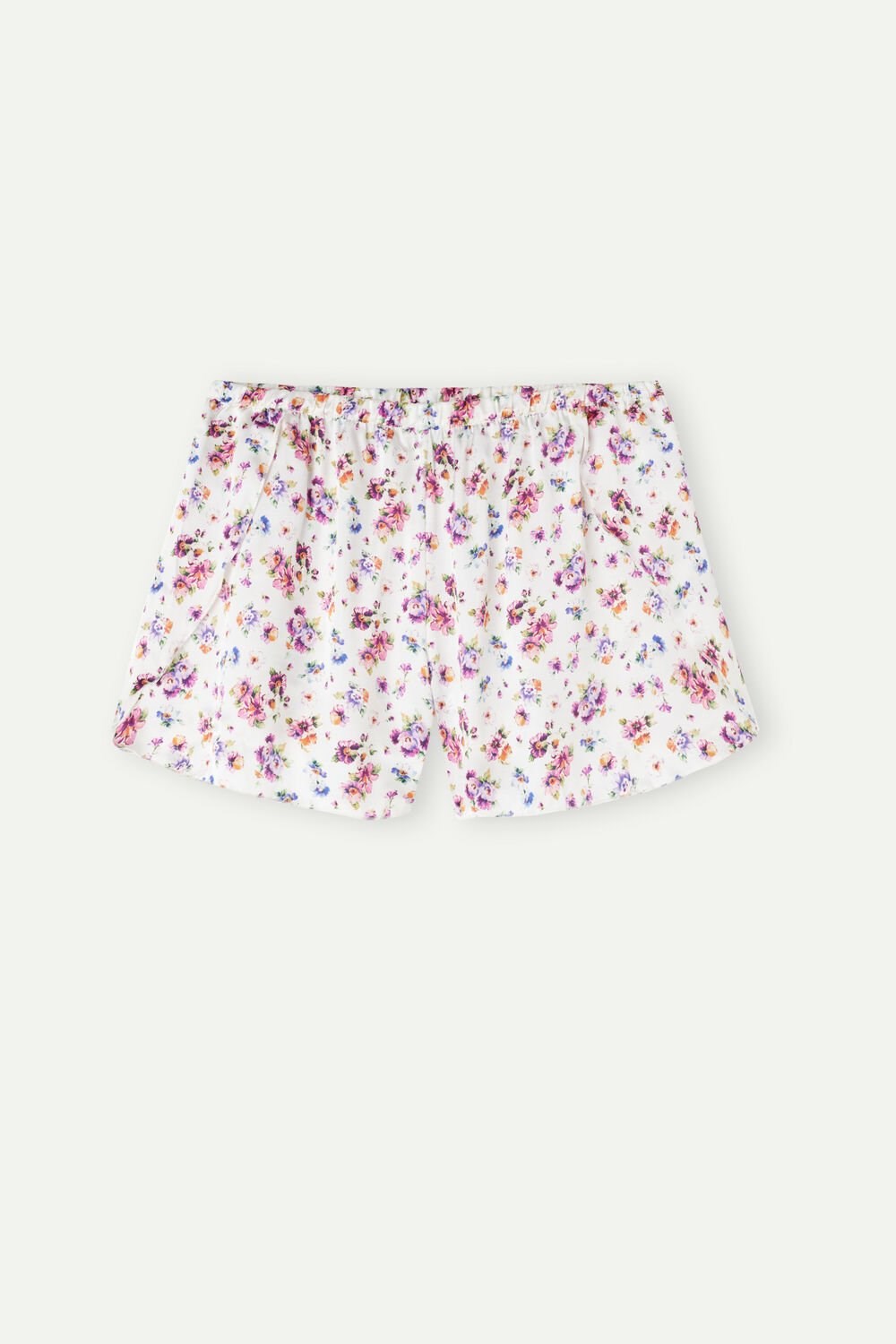 Print - 208j - White Spring Bouquet Print Intimissimi Dreaming of Spring Satin Shorts | NKVH-06743