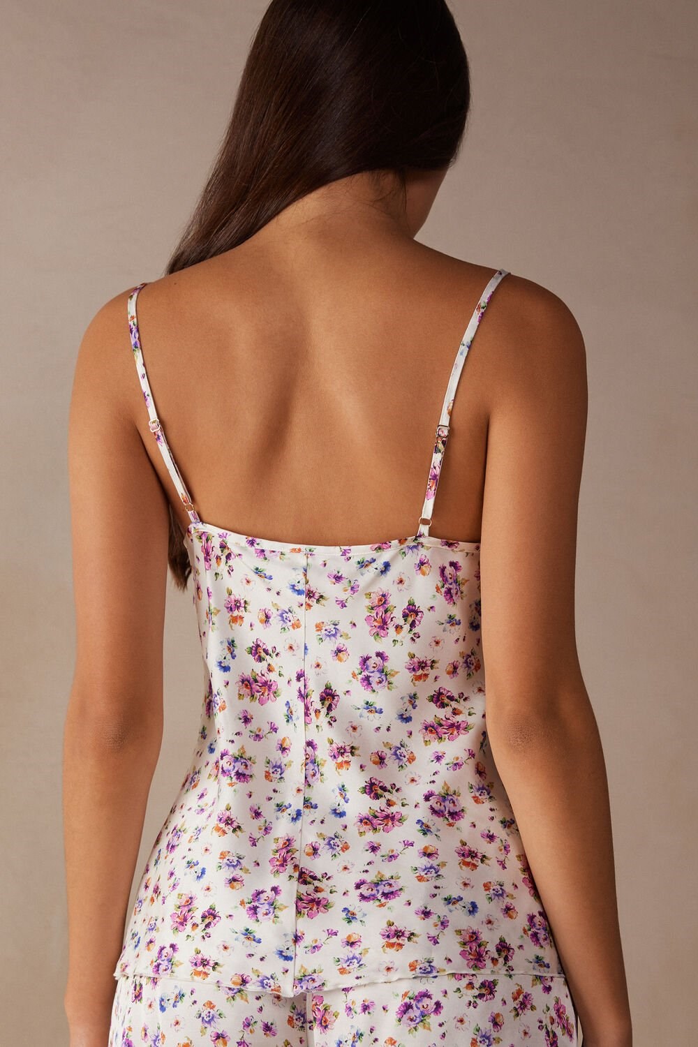 Print - 208j - White Spring Bouquet Print Intimissimi Dreaming of Spring Satin Top | WLOE-93408